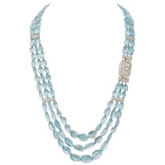 Collier multibrins en platine avec aigue-marine de 509.35 carats et diamants de 6,56 carats