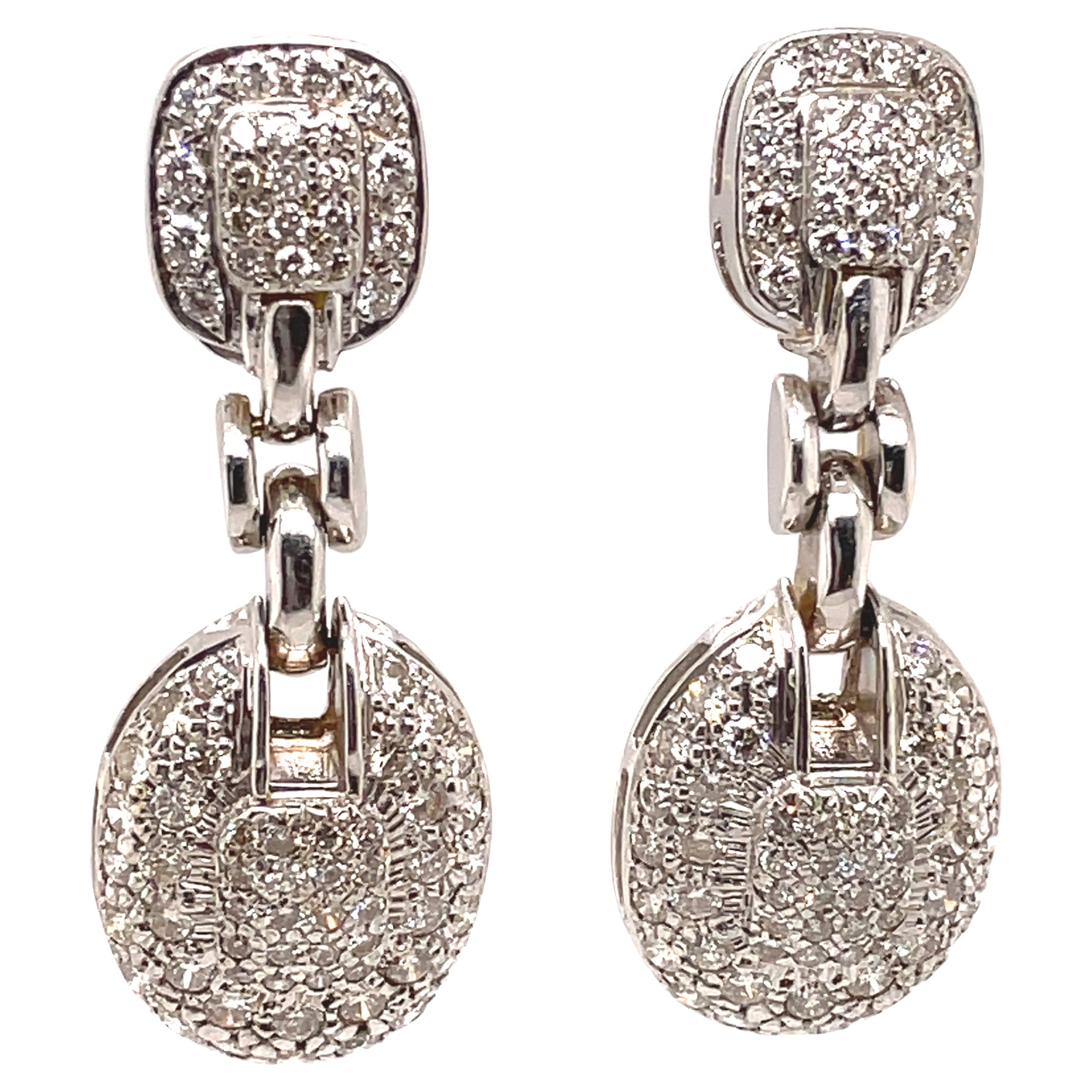 5.09ct Round Diamond Pave Dangle Earrings 18k White Gold For Sale