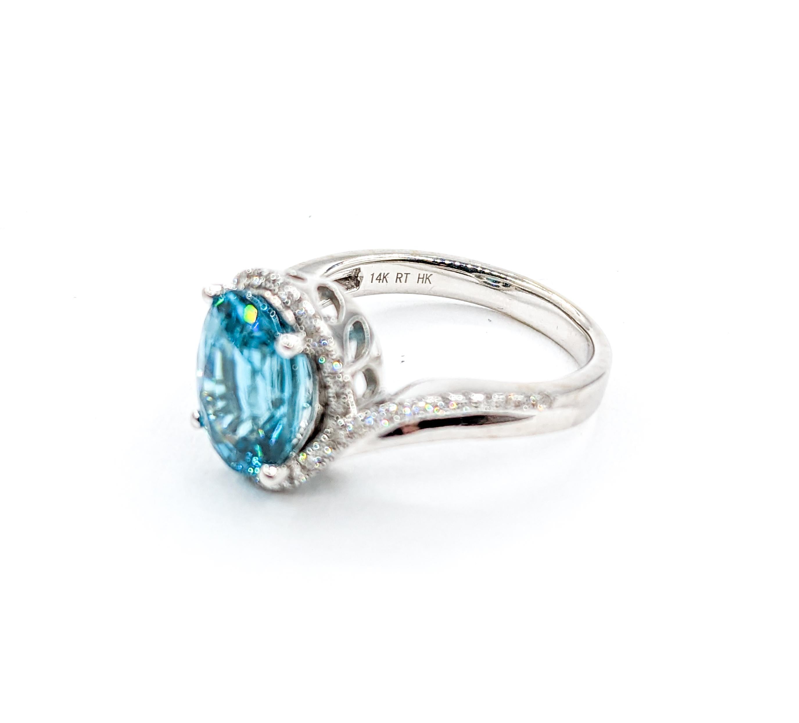 5.0ct Blue Zircon & Diamond Ring In White Gold For Sale 4
