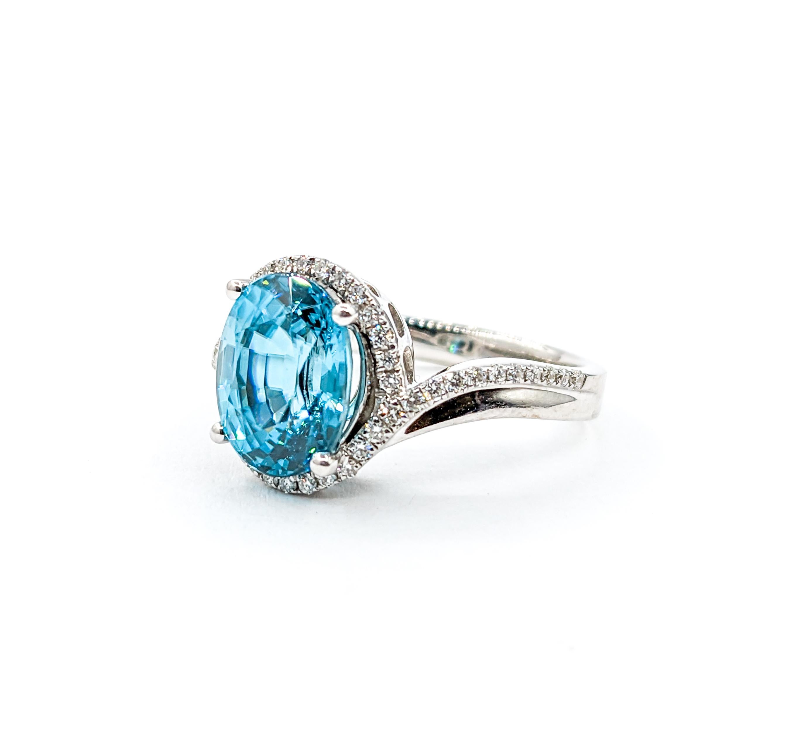 5.0ct Blue Zircon & Diamond Ring In White Gold For Sale 5