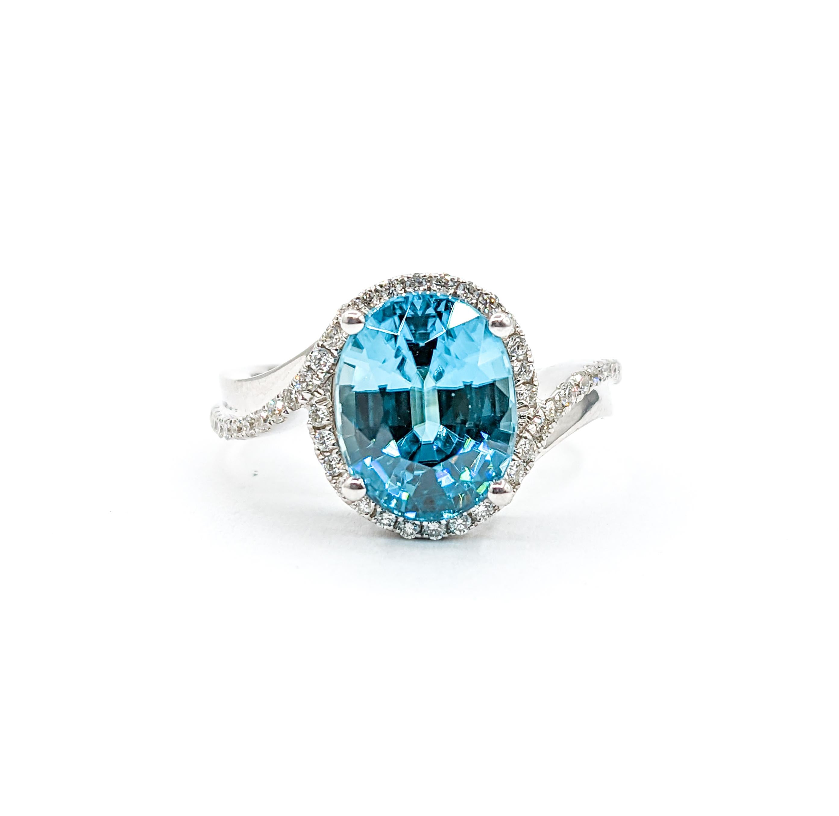 5.0ct Blue Zircon & Diamond Ring In White Gold For Sale 6