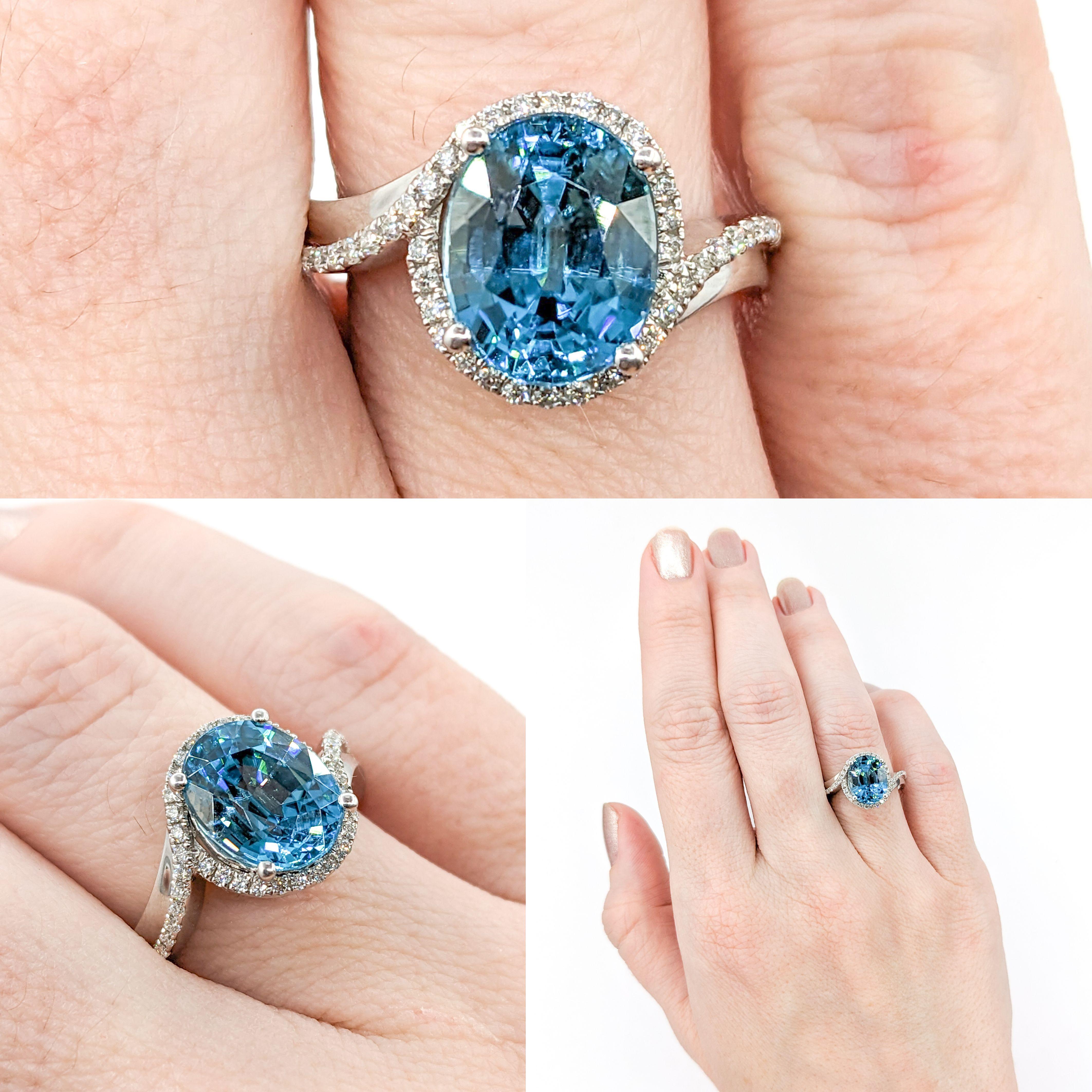 5.0ct Blue Zircon & Diamond Ring In White Gold 

Introducing an exquisite gemstone ring crafted in 14kt White Gold, adorned with a dazzling 0.25ctw of Round Diamonds. The sparkling diamonds showcase I clarity and are Near Colorless white hue,