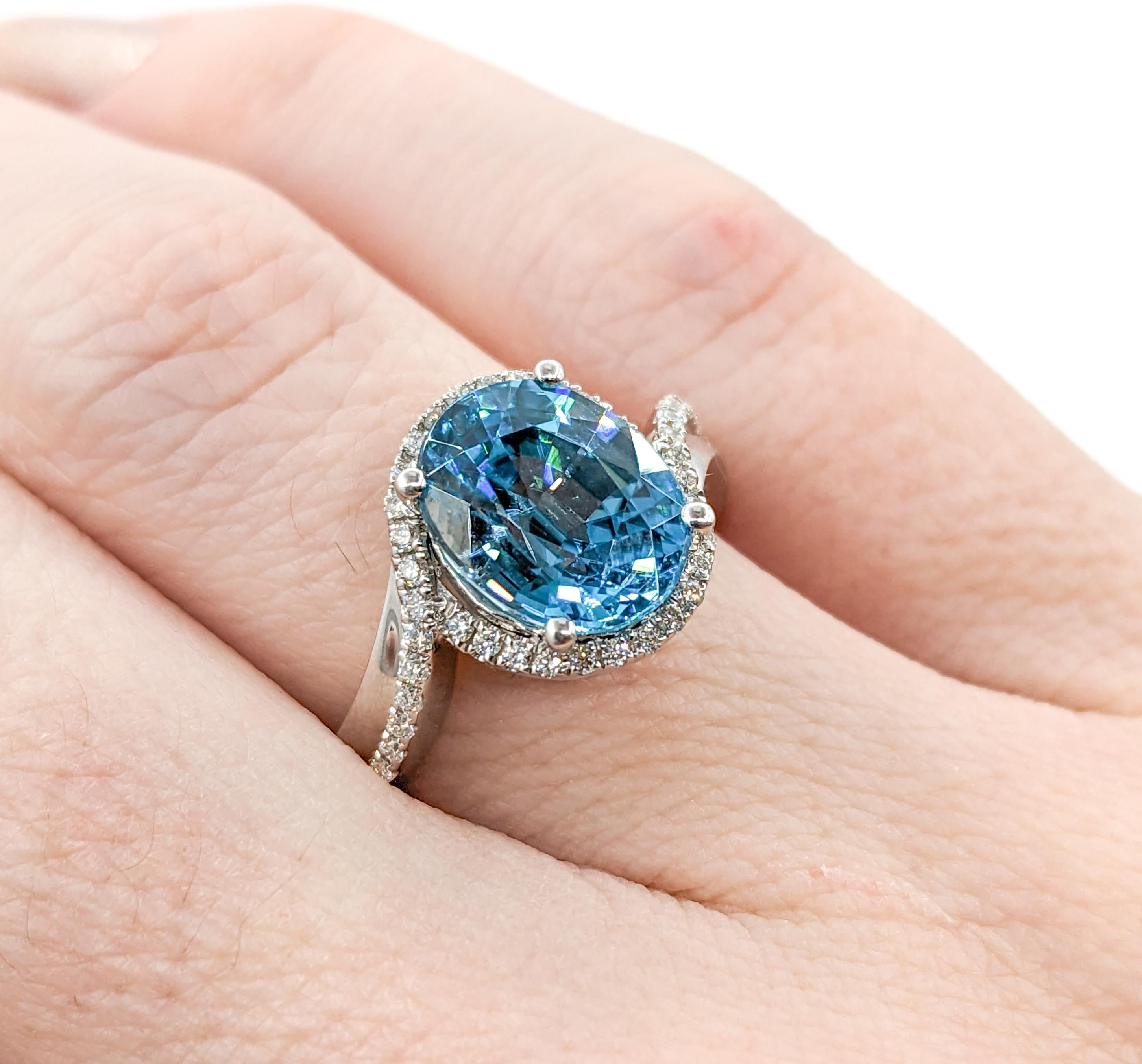 5.0ct Blue Zircon & Diamond Ring In White Gold In New Condition For Sale In Bloomington, MN