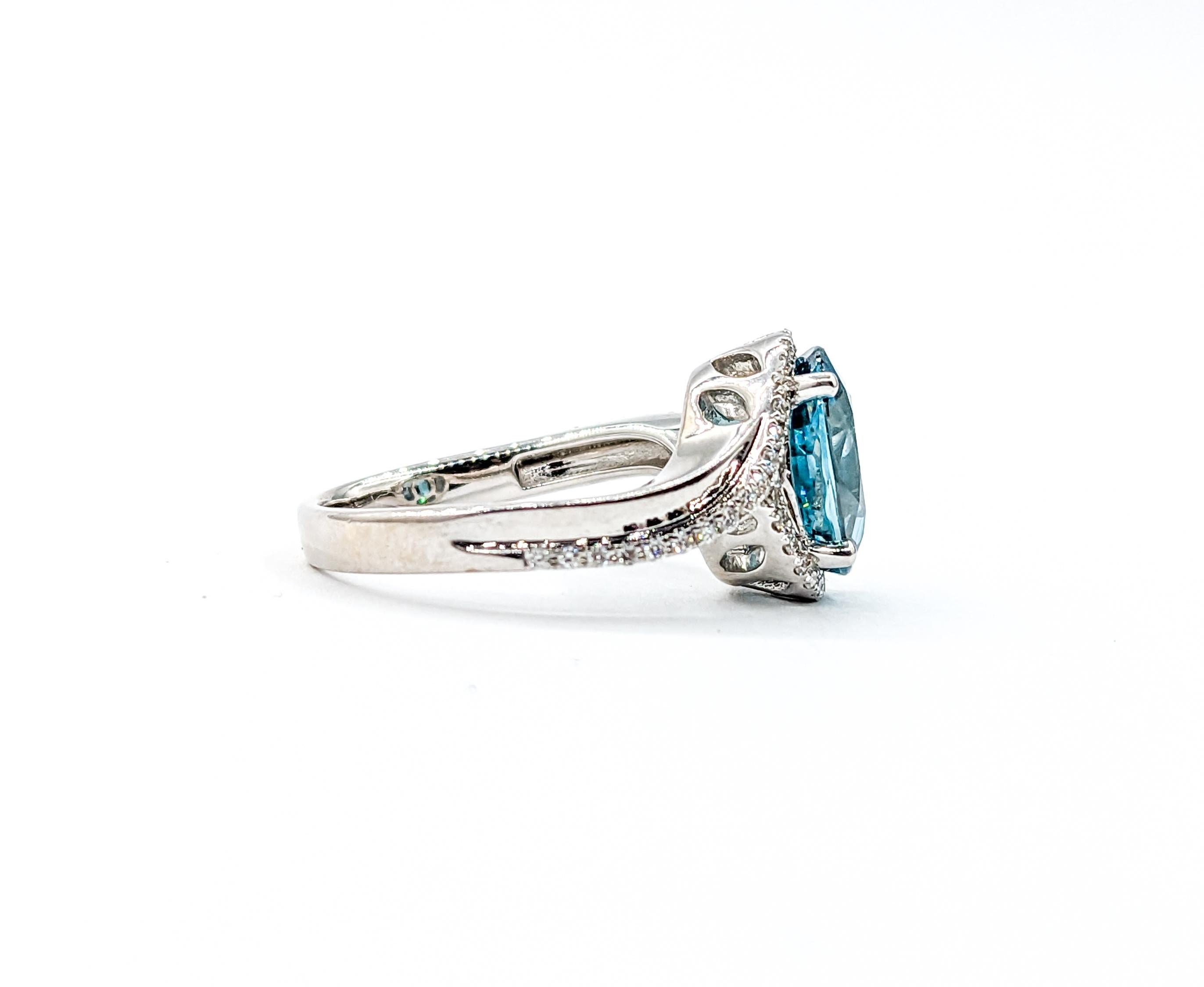 5.0ct Blue Zircon & Diamond Ring In White Gold For Sale 1