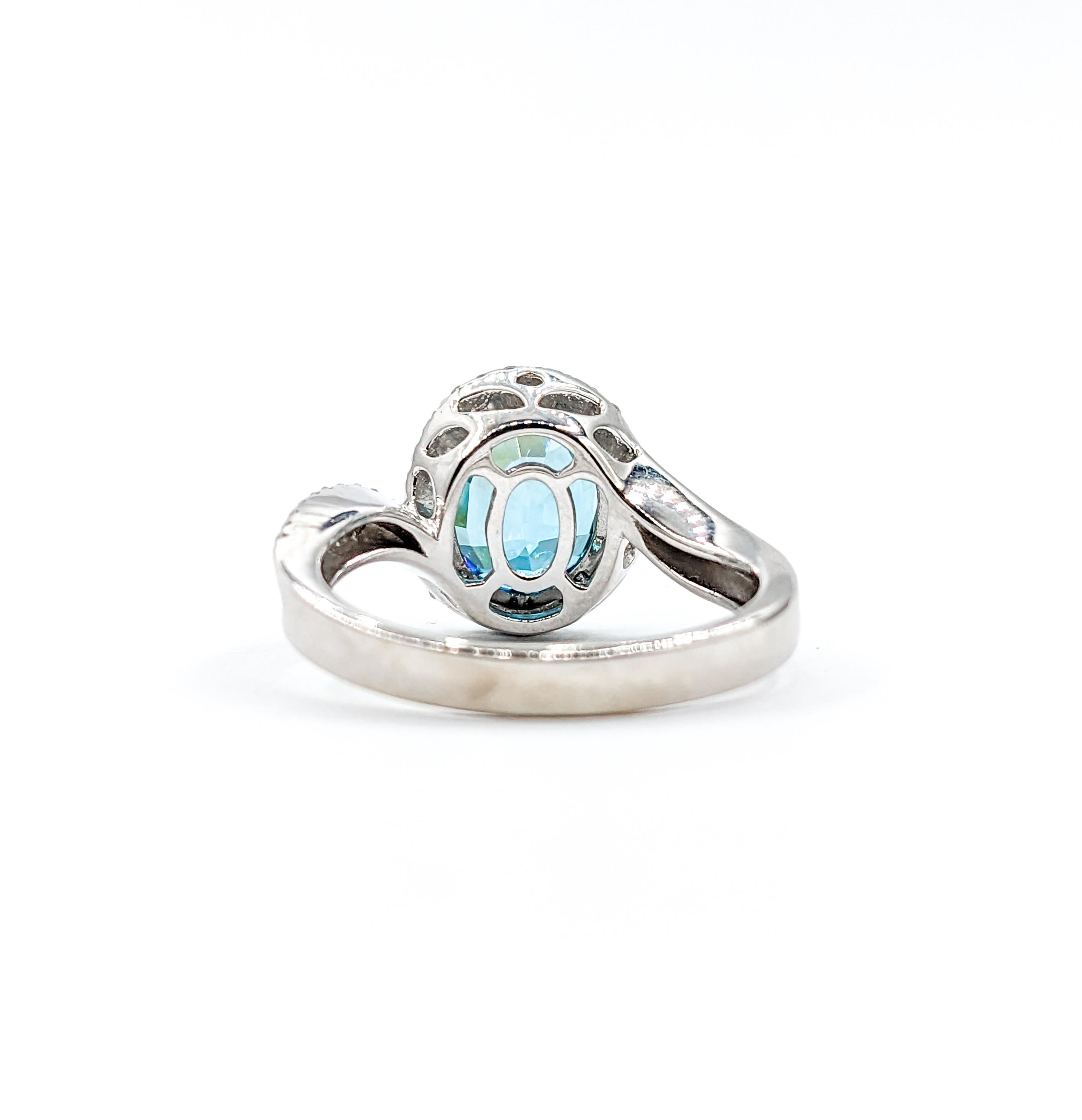 5.0ct Blue Zircon & Diamond Ring In White Gold For Sale 2
