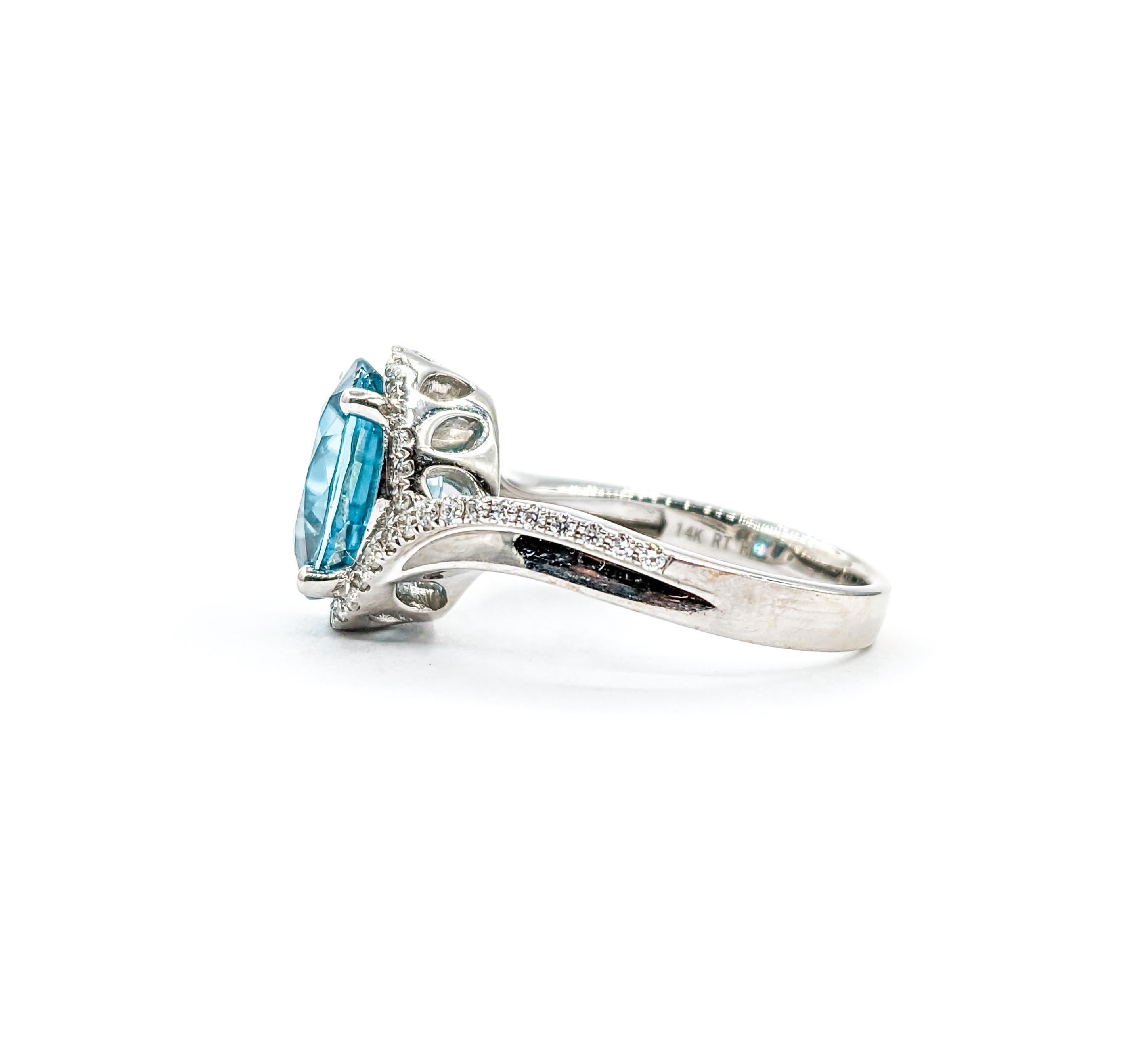 5.0ct Blue Zircon & Diamond Ring In White Gold For Sale 3