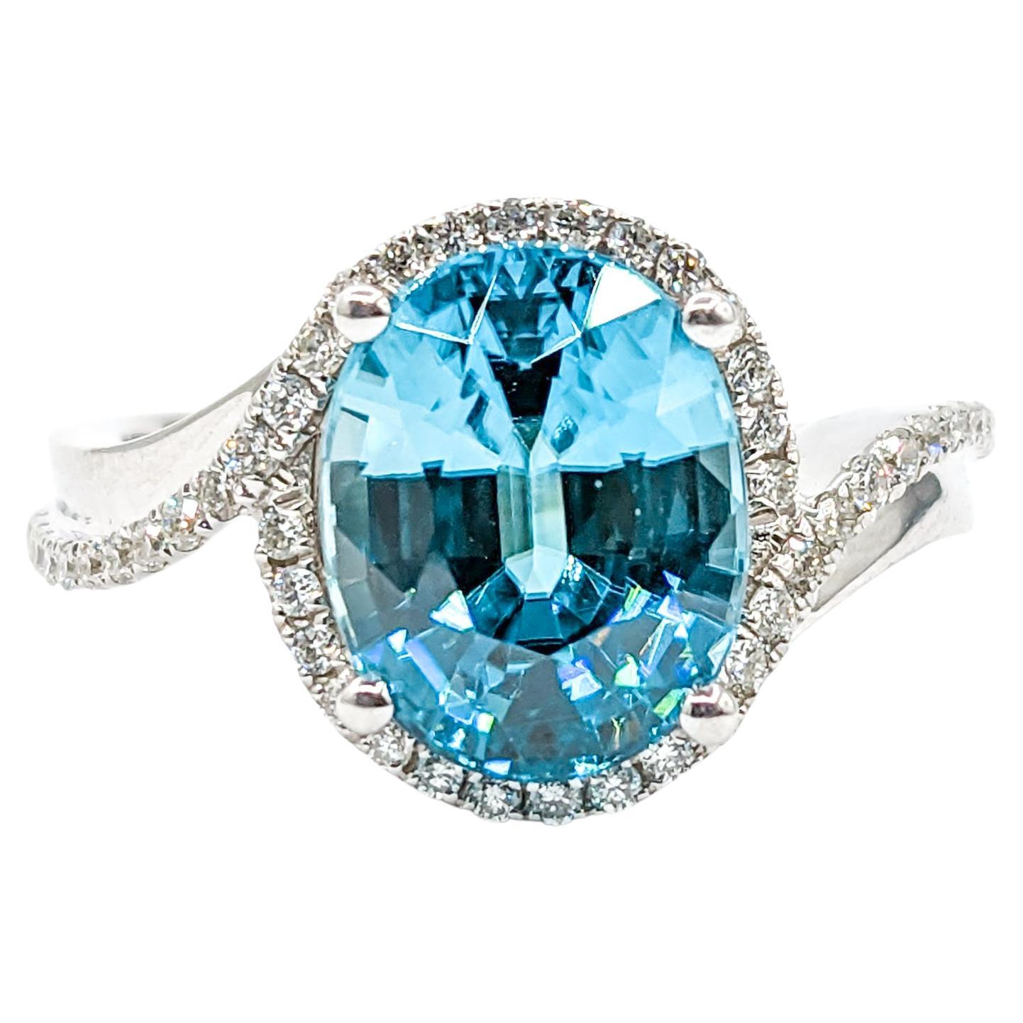 5.0ct Blue Zircon & Diamond Ring In White Gold For Sale