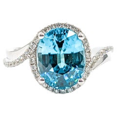 Used 5.0ct Blue Zircon & Diamond Ring In White Gold