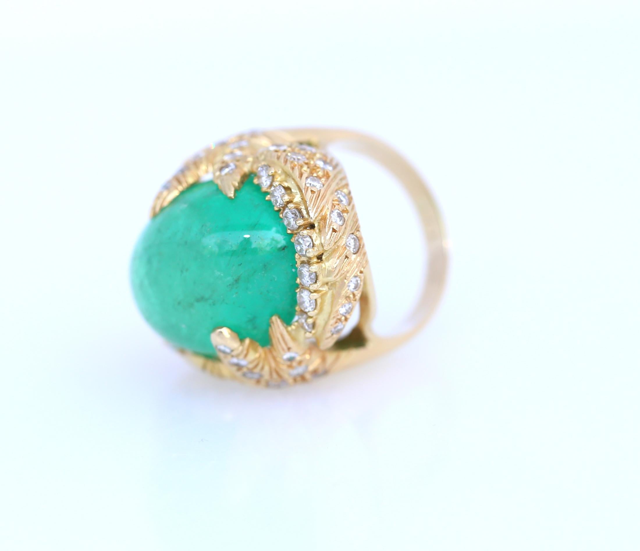 50 Carat Cabochon Emerald Diamonds 18 Karat Gold Ring Whimsical 1