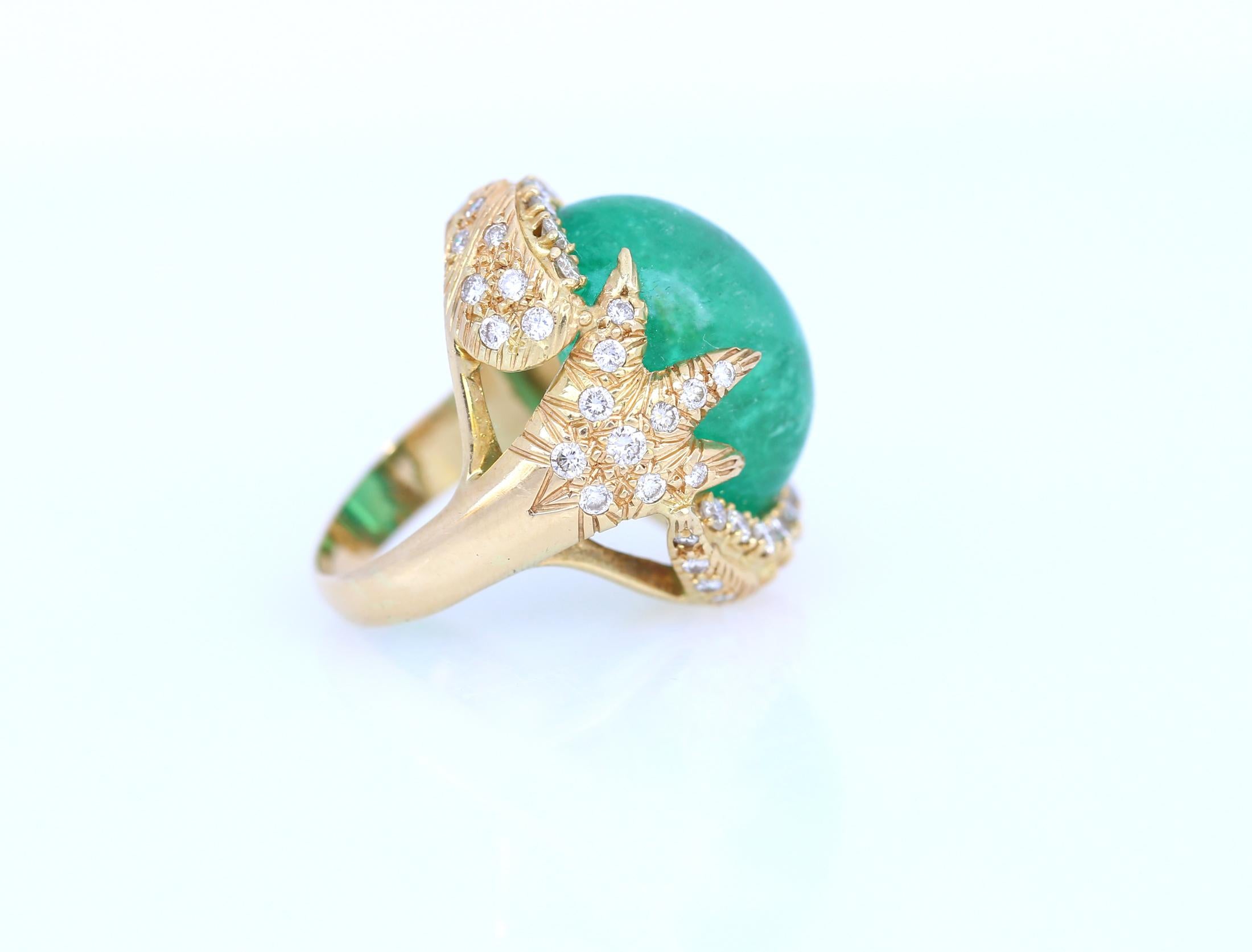 50 Carat Cabochon Emerald Diamonds 18 Karat Gold Ring Whimsical 5