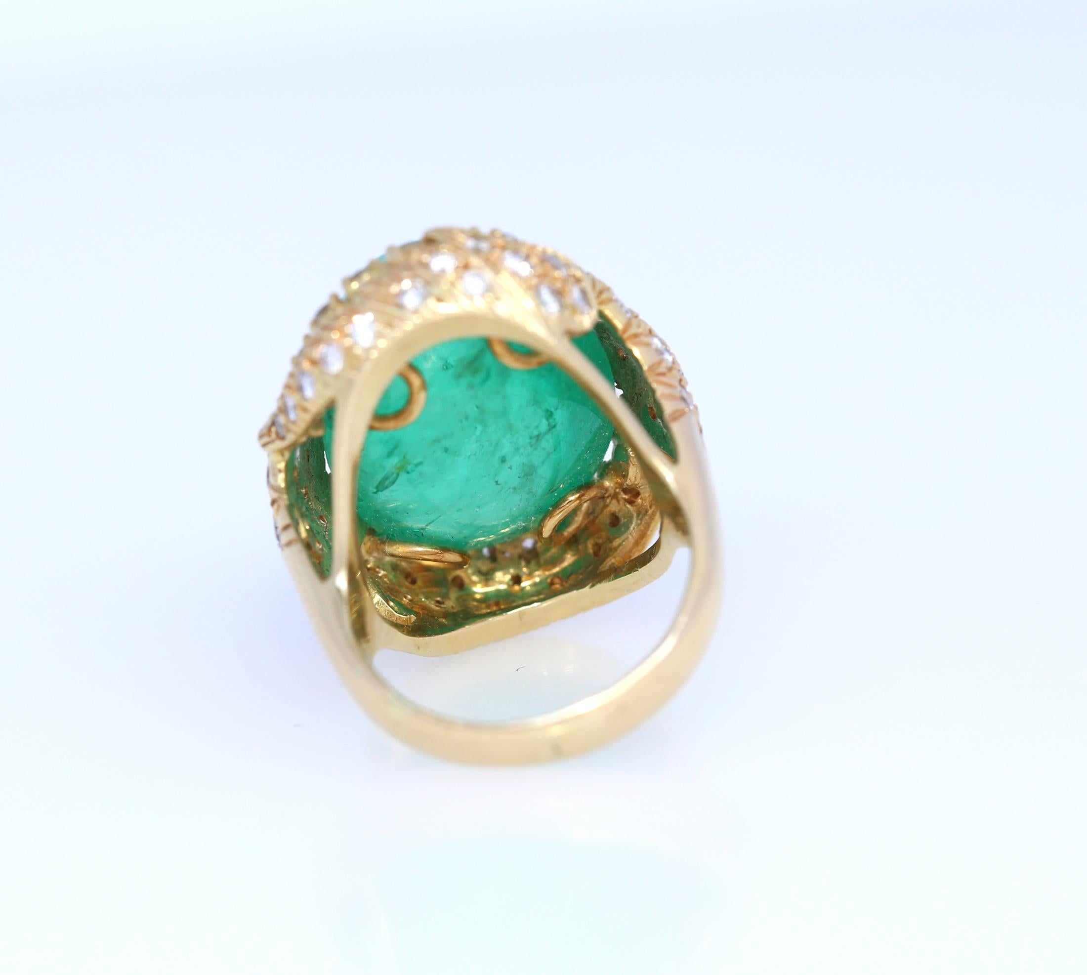 50 Carat Cabochon Emerald Diamonds 18 Karat Gold Ring Whimsical 6