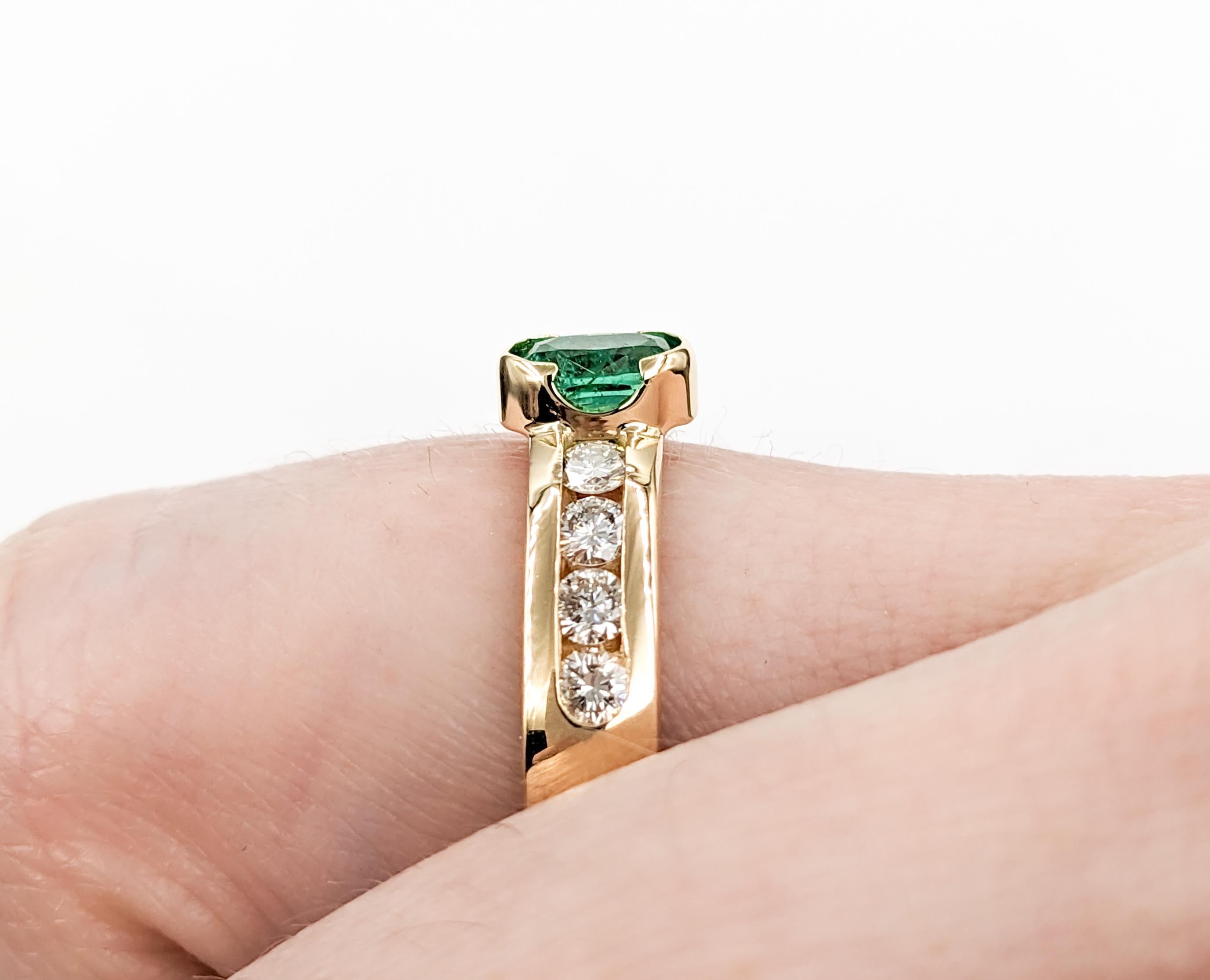 Contemporary .50ct Emerald & .40ctw Diamond Ring In Yellow Gold For Sale