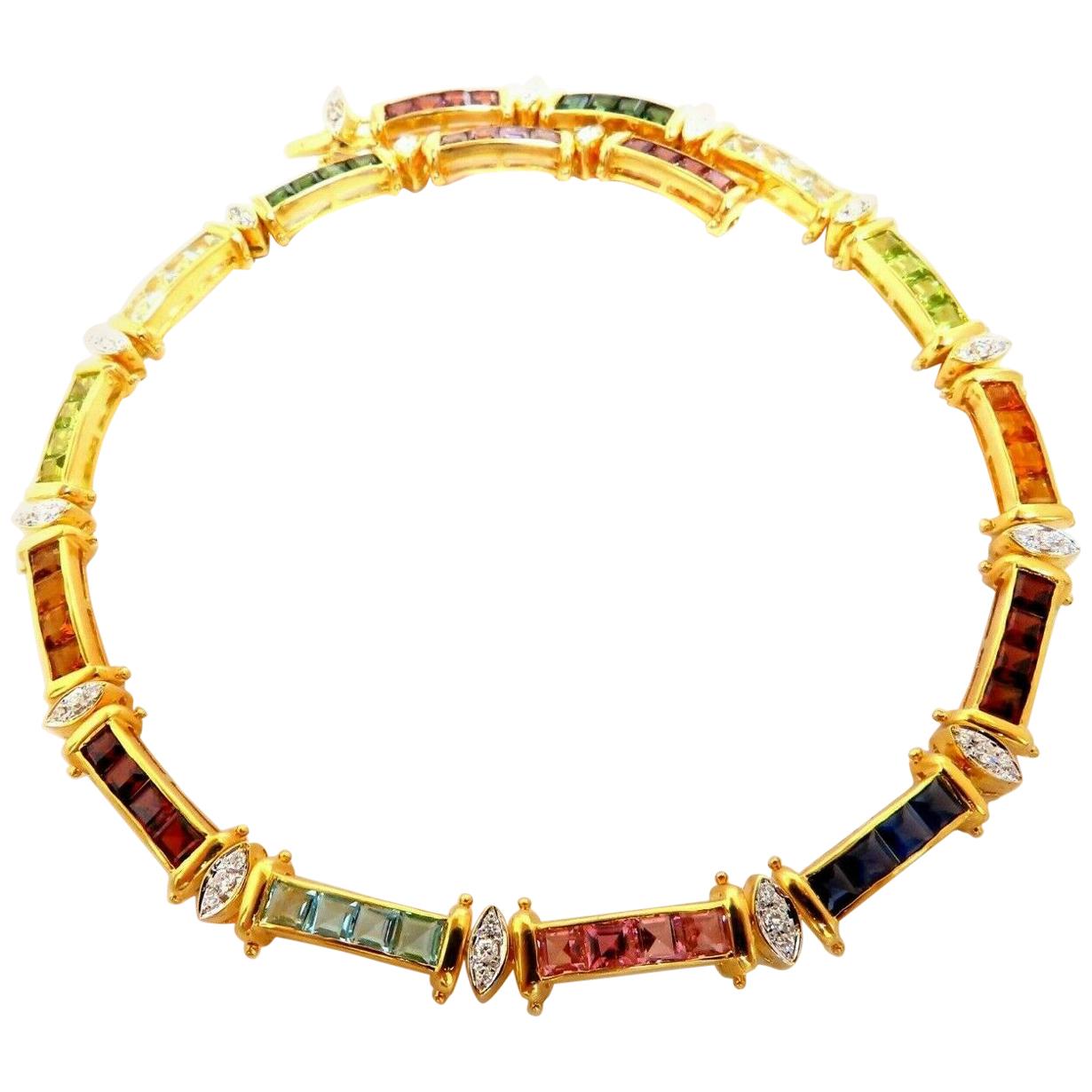 50ct Granate Natural Tourmaline Aquamarine Peridot Citrine Topaz Diamond Necklace
