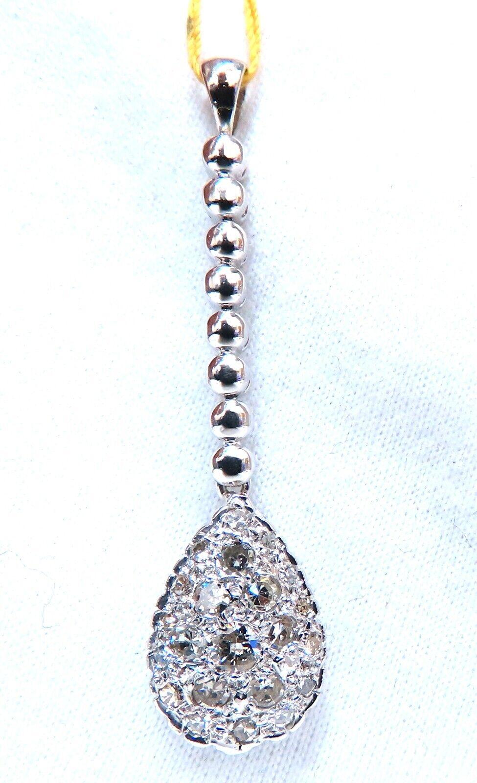Gorgeous Pear Dangle Cluster Drop Pendant. .50ct Natural Round Diamonds. H-color Vs2 Si-1 clarity. 14kt white Gold 3.2 Grams 1.75 inches long 15 x 11mm pear cluster 