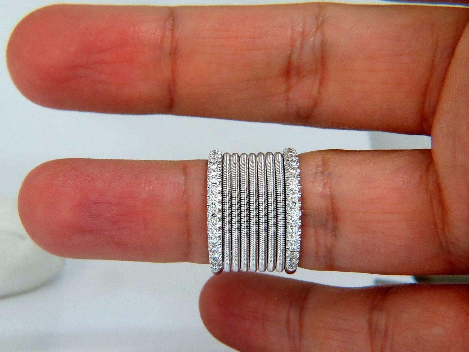 Round Cut .50ct natural round bead set diamonds wide band 18kt coil wrap mod fused bands For Sale