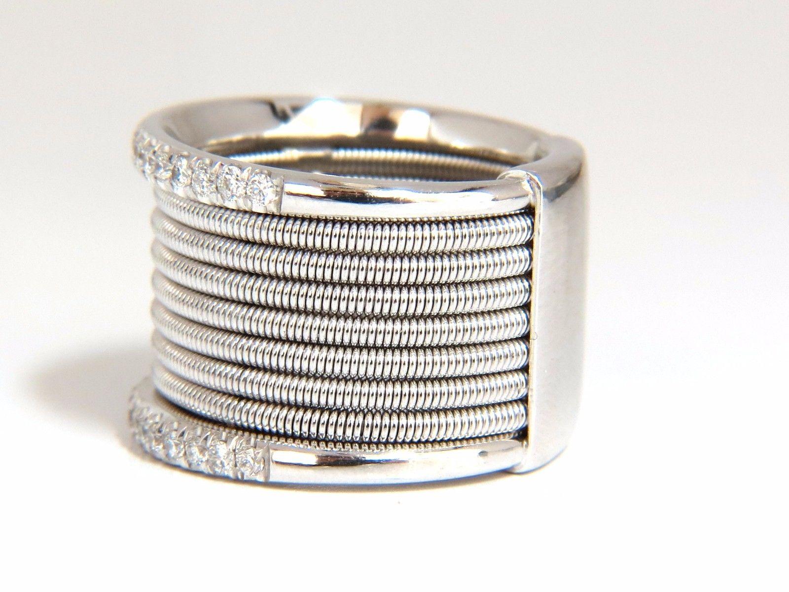 Women's or Men's .50ct natural round bead set diamonds wide band 18kt coil wrap mod fused bands For Sale