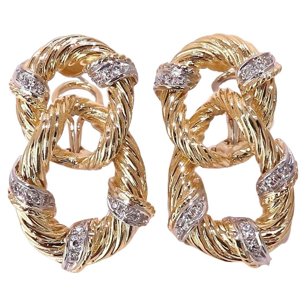 .50ct. Boucles d'oreilles à maillons en boucle avec diamants ronds naturels, fermoir à clip en or 18 carats**