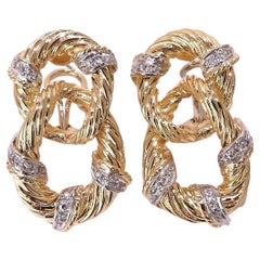 .50ct. Natural Round Diamond Loop Link Earrings 18kt Clip**