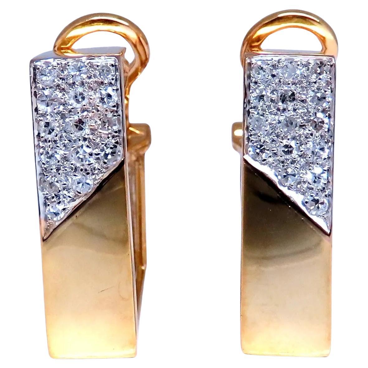 .50ct Natural Round Diamond Retro hoop earrings 14kt yellow gold square en vente