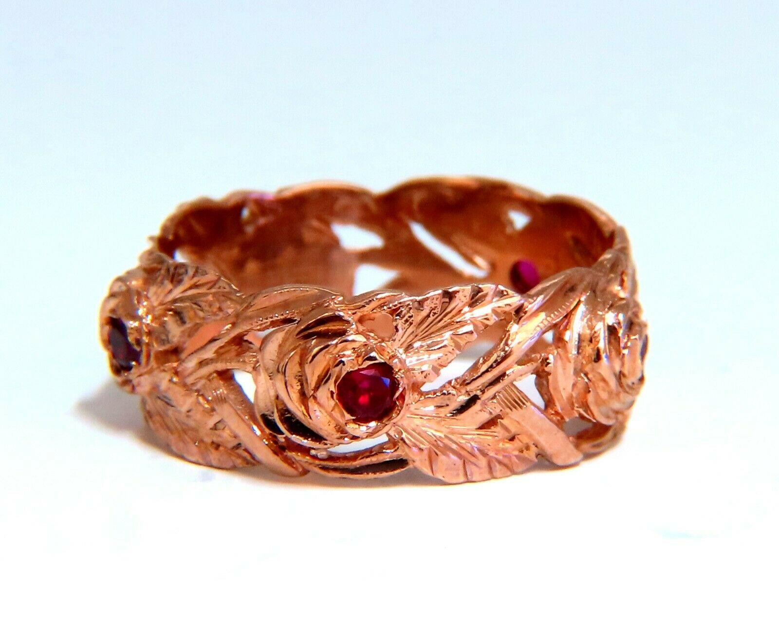 .50ct. Natural Ruby Eternity Floral Vine Ring 14kt Rose Gold In Excellent Condition In New York, NY