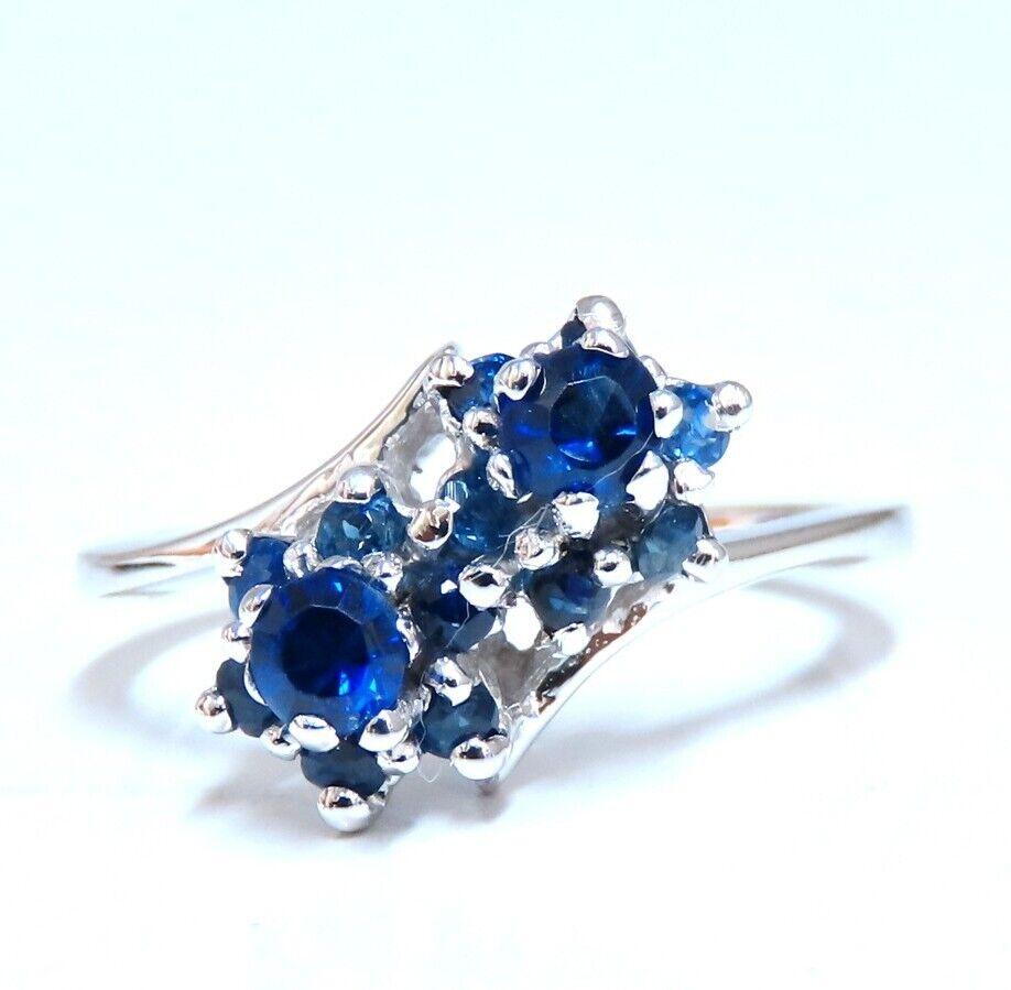 Round Cut .50ct Natural Sapphire Double Cluster Ring 14kt For Sale