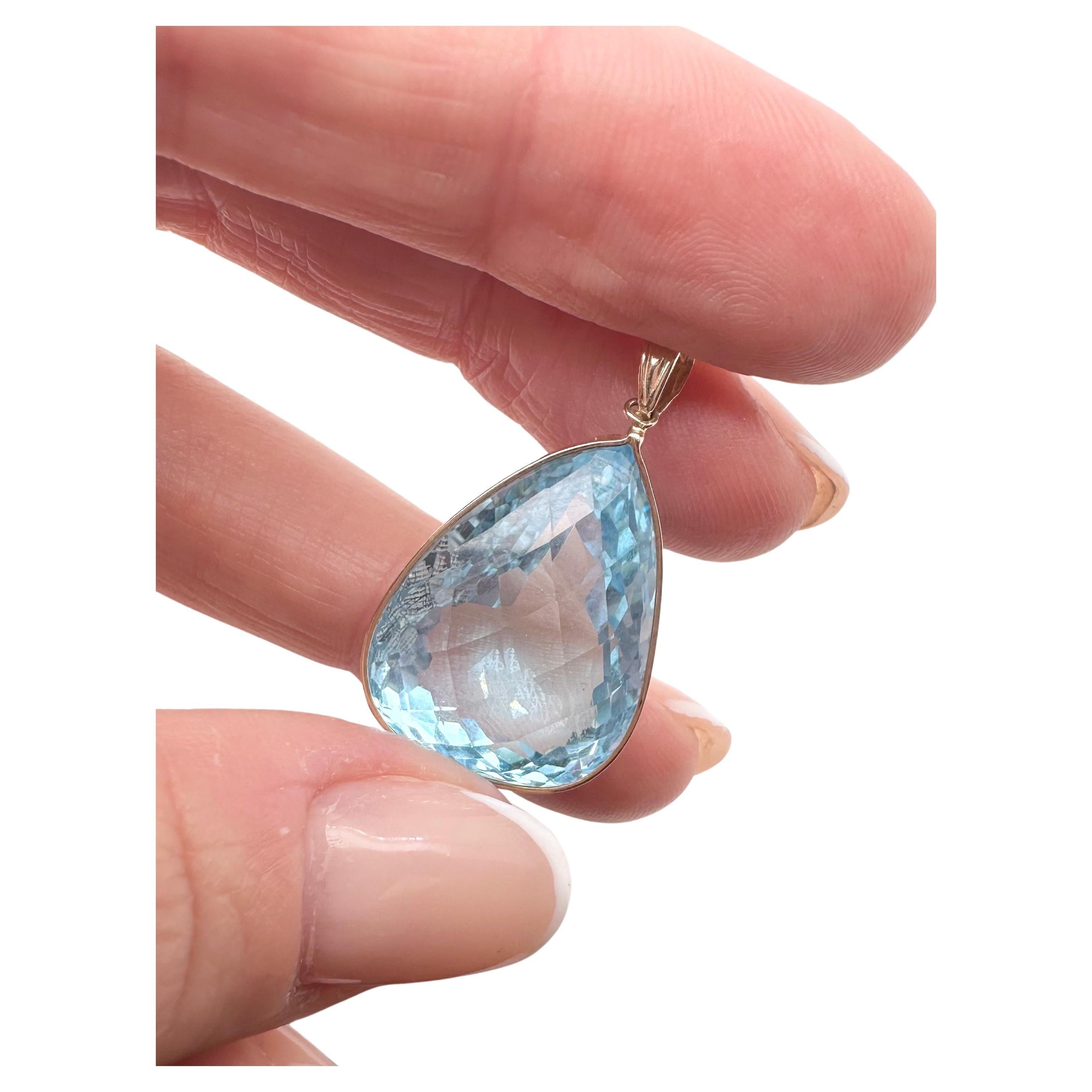 50ct Topaz pendant 14KT gold checkered board cut pear For Sale