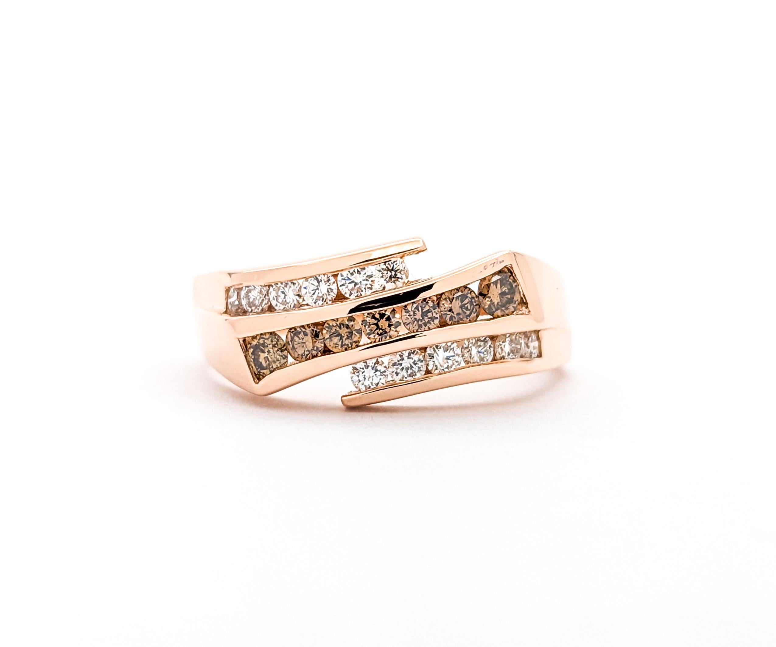 Modern .50ctw Diamond 3-Row Channel Set Design Ring In Rose Gold For Sale