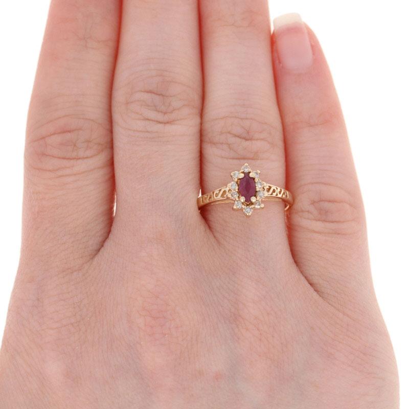 .50ctw Marquise Cut Ruby & Diamond Ring, 14k Yellow Gold Scrollwork Halo 3
