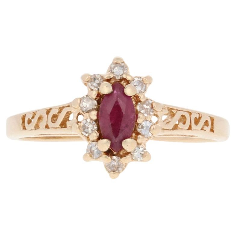 .50ctw Marquise Cut Ruby & Diamond Ring, 14k Yellow Gold Scrollwork Halo
