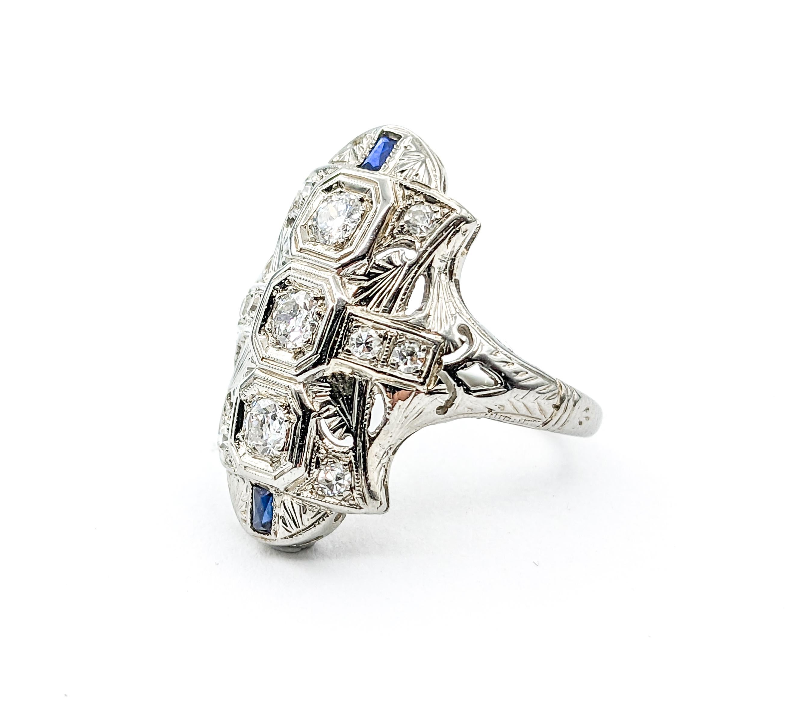 .50ctw Old European Diamond & Sapphires Ring In White Gold For Sale 5