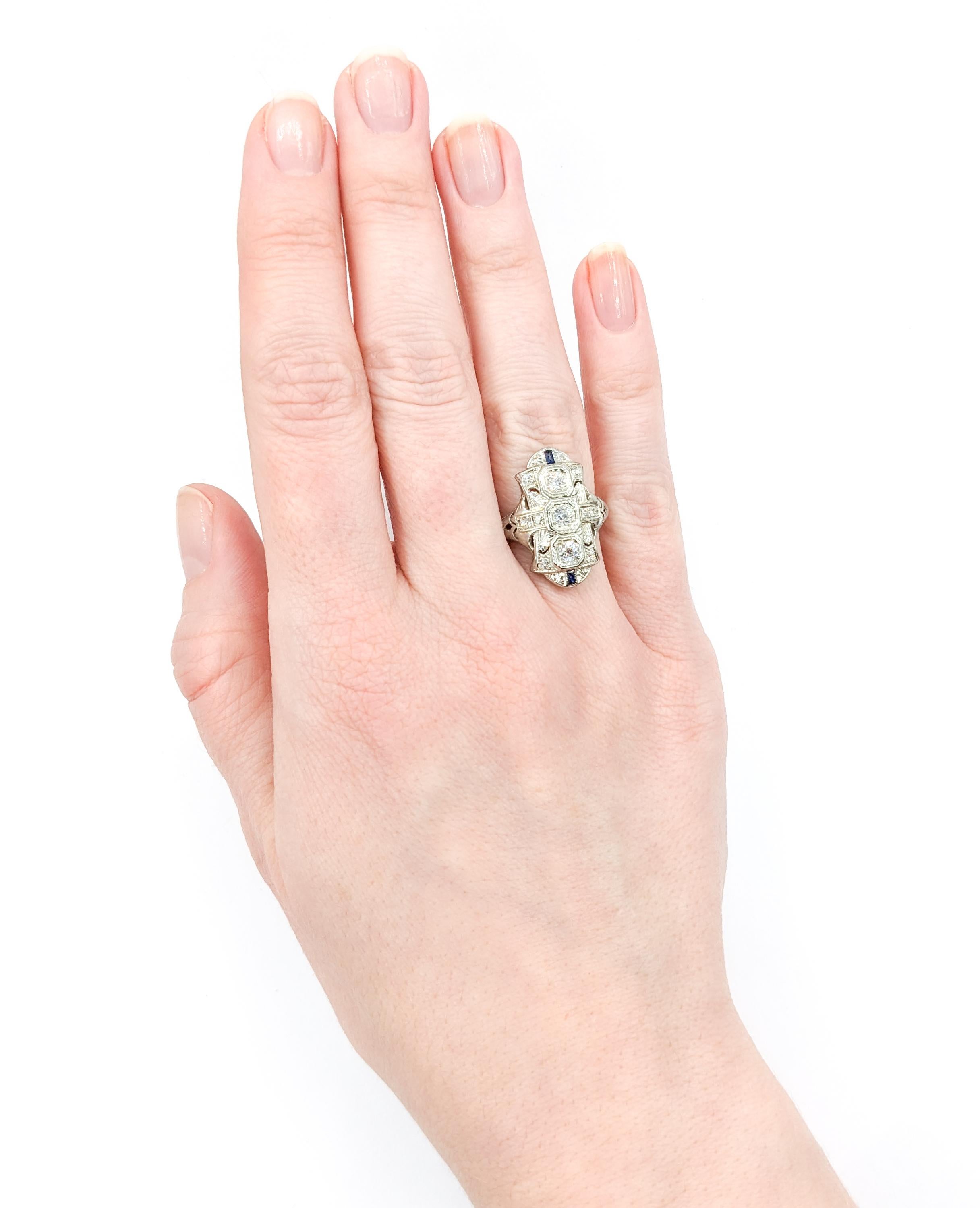 .50ctw Ring aus Weißgold mit altem europäischem Diamanten und Saphiren im Zustand „Hervorragend“ im Angebot in Bloomington, MN