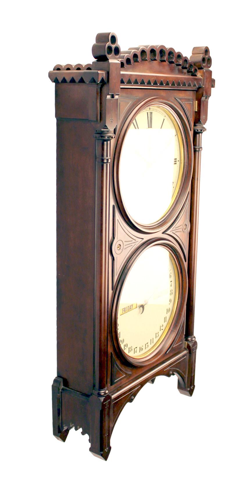  SETH THOMAS STYLE OFFICE CALENDAR REGULATOR No. 5 WALL CLOCK

Here is a beautiful office regulator calendar wall clock. The case is recently made with solid hard wood and in antique walnut finish. The entire clock is about 70 lbs, so you can tell