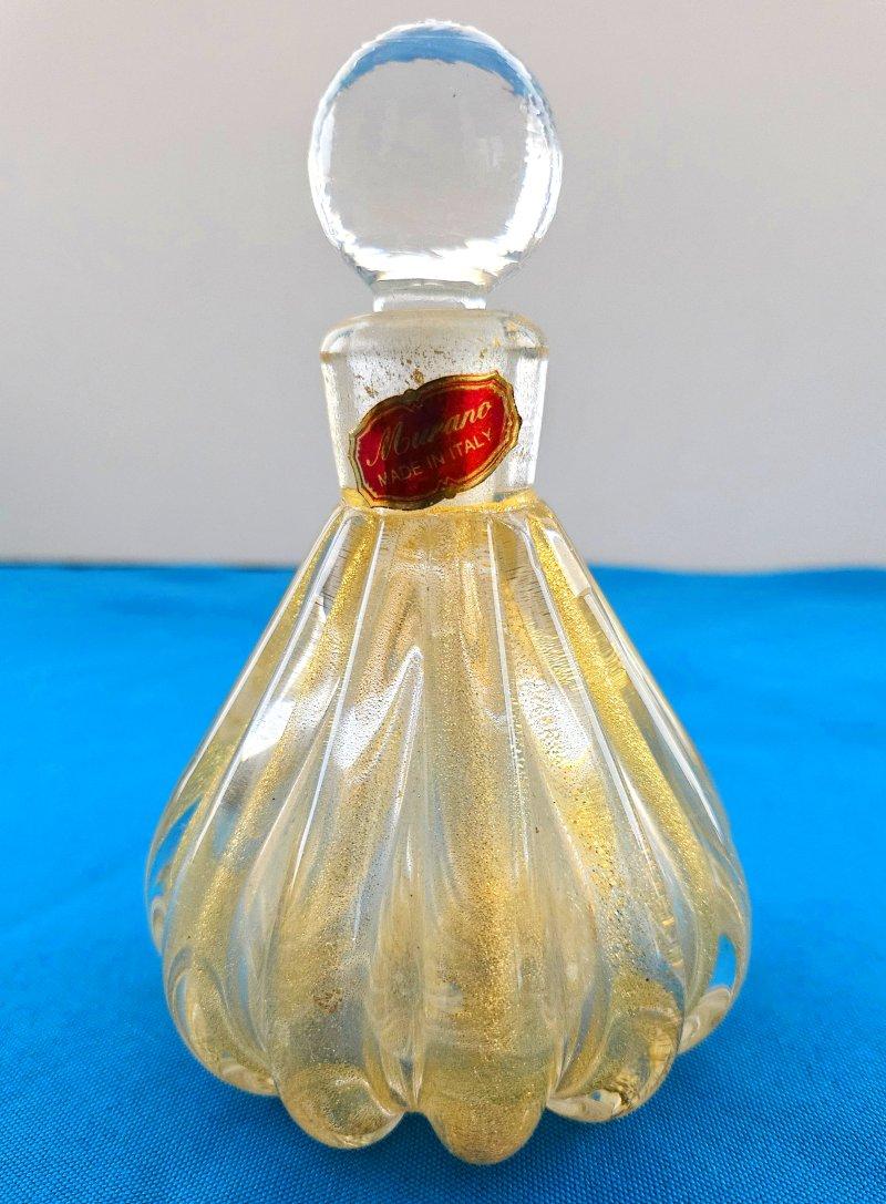 Mid-Century Modern 50s-60s Murano Glass Rigaree Perfume Bottle with Gold Polveri - Barovier & Toso For Sale