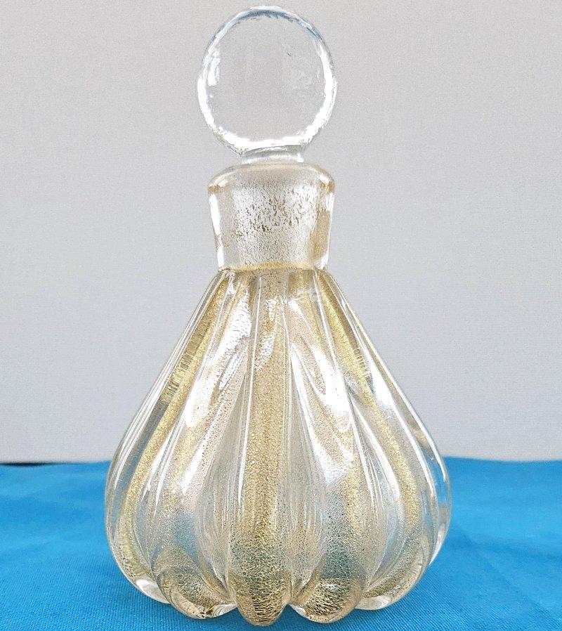 50s-60s Murano Glass Rigaree Perfume Bottle with Gold Polveri - Barovier & Toso For Sale 1