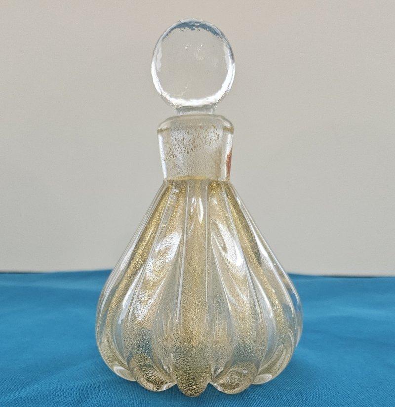 50s-60s Murano Glass Rigaree Perfume Bottle with Gold Polveri - Barovier & Toso For Sale 2