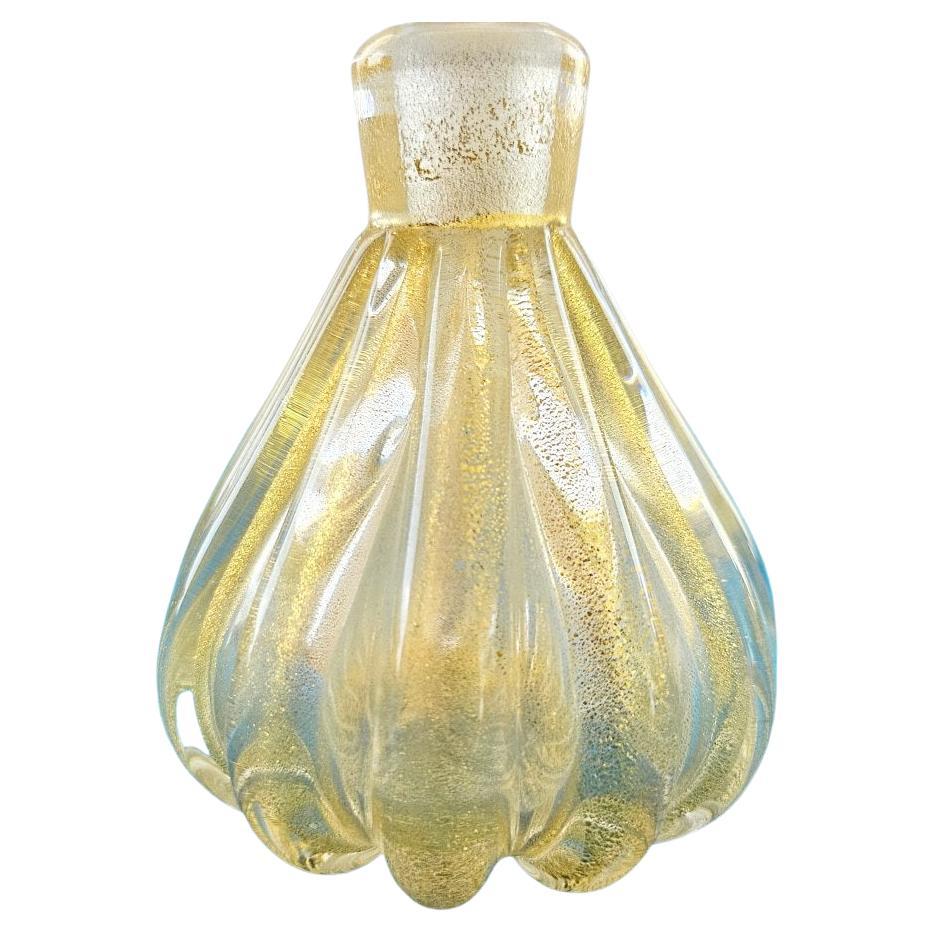 50s-60s Murano Glass Rigaree Perfume Bottle with Gold Polveri - Barovier & Toso For Sale