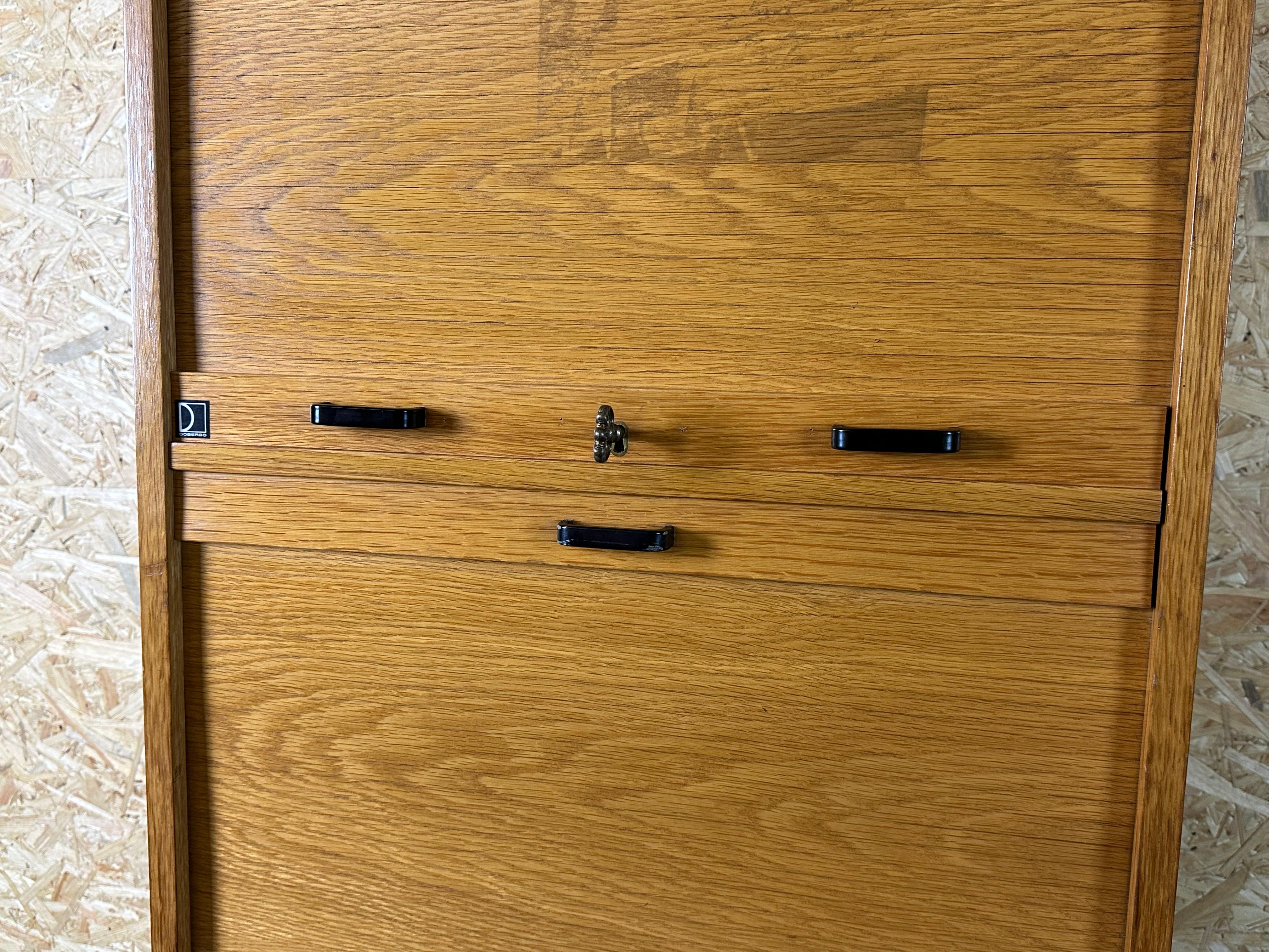 Wood 50s 60s roller shutter cabinet office cabinet filing cabinet mid century design For Sale