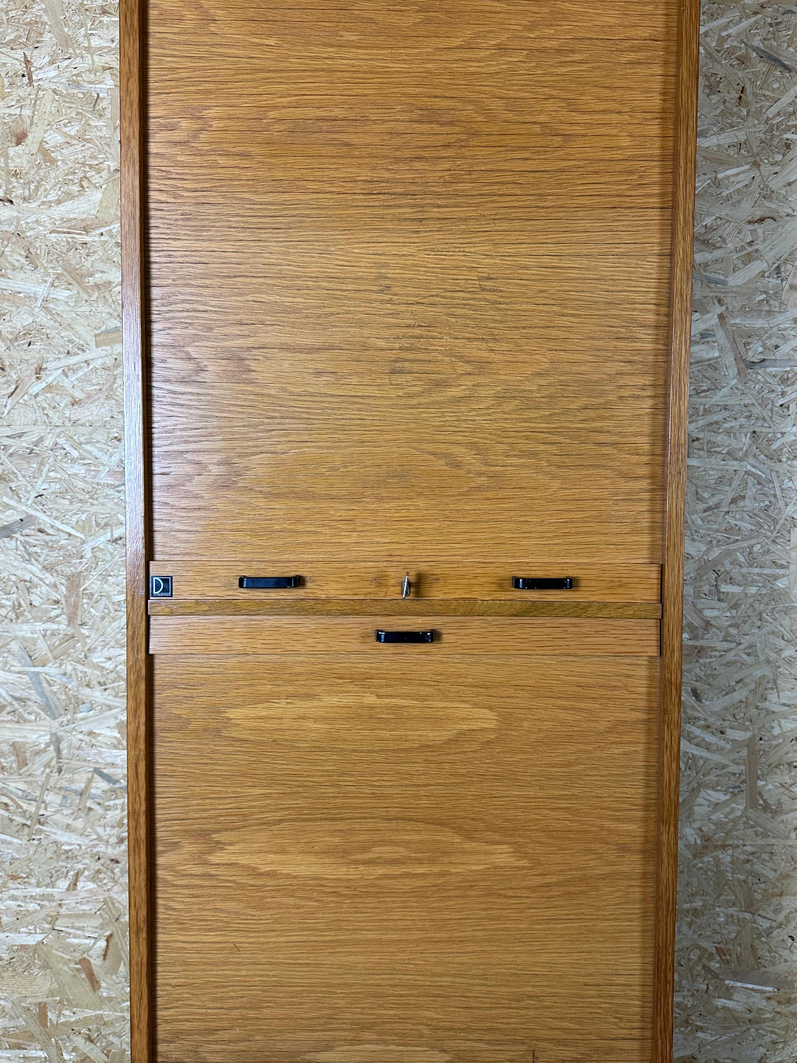 Wood 50s 60s roller shutter cabinet office cabinet filing cabinet mid century design For Sale