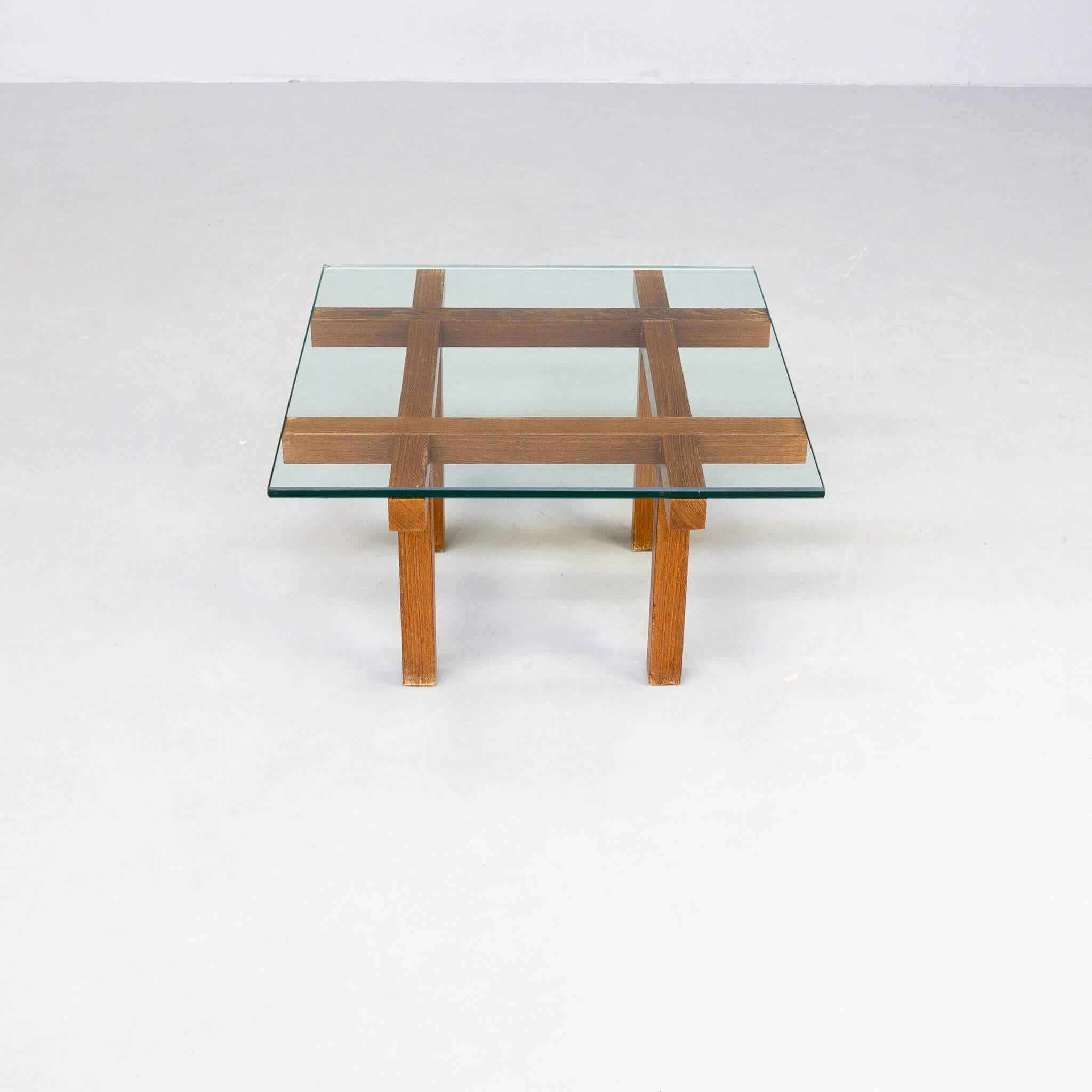 20th Century 50s Alfred Hendrickx Wood and Glass Coffee Table for Belform For Sale