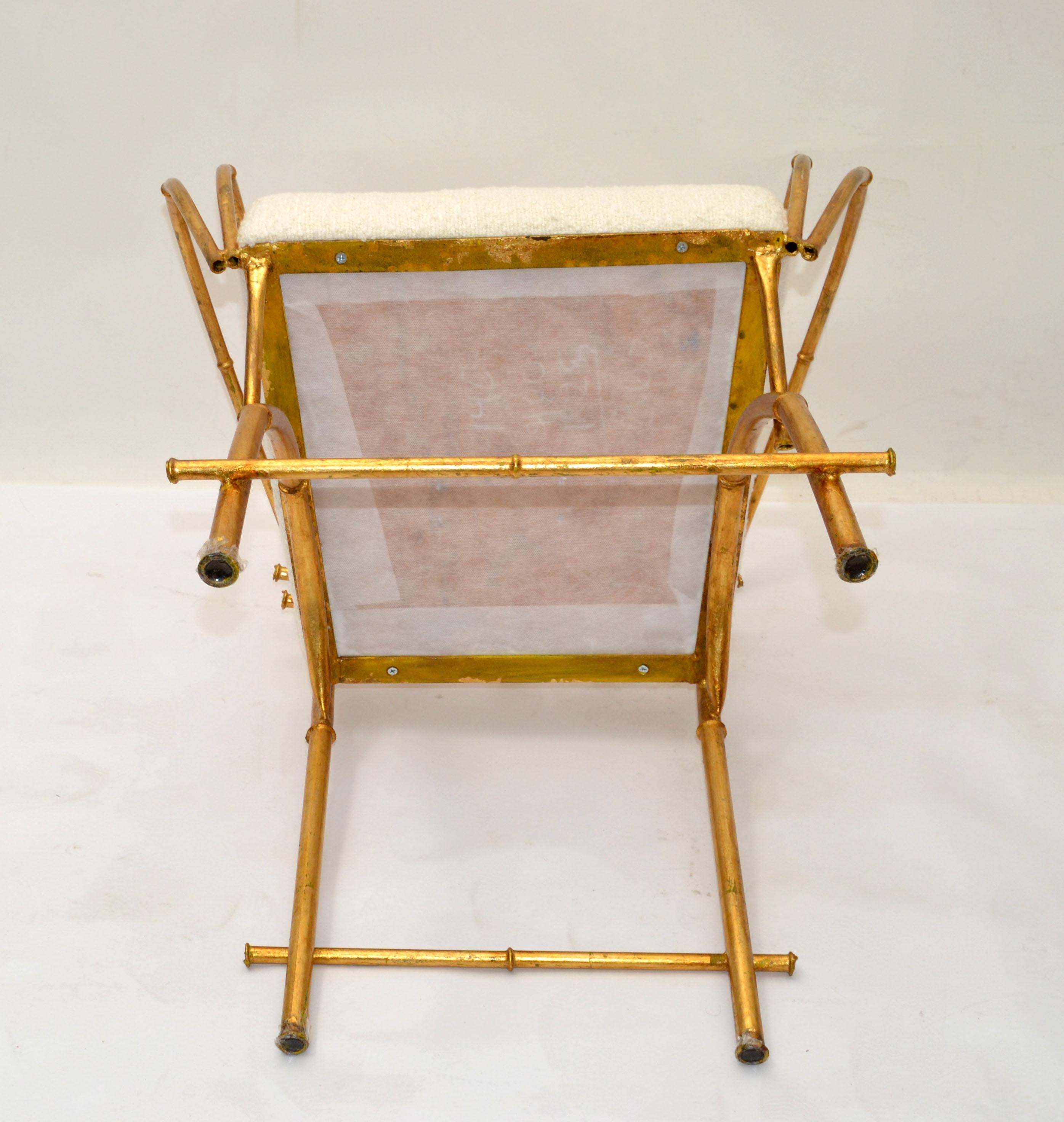 50s American Gilt Faux Bamboo Metal Arm / Vanity Chair Hollywood Regency Bouclé  For Sale 4