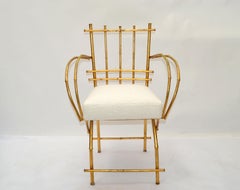 50s American Gilt Faux Bamboo Metal Arm / Vanity Chair Hollywood Regency Bouclé