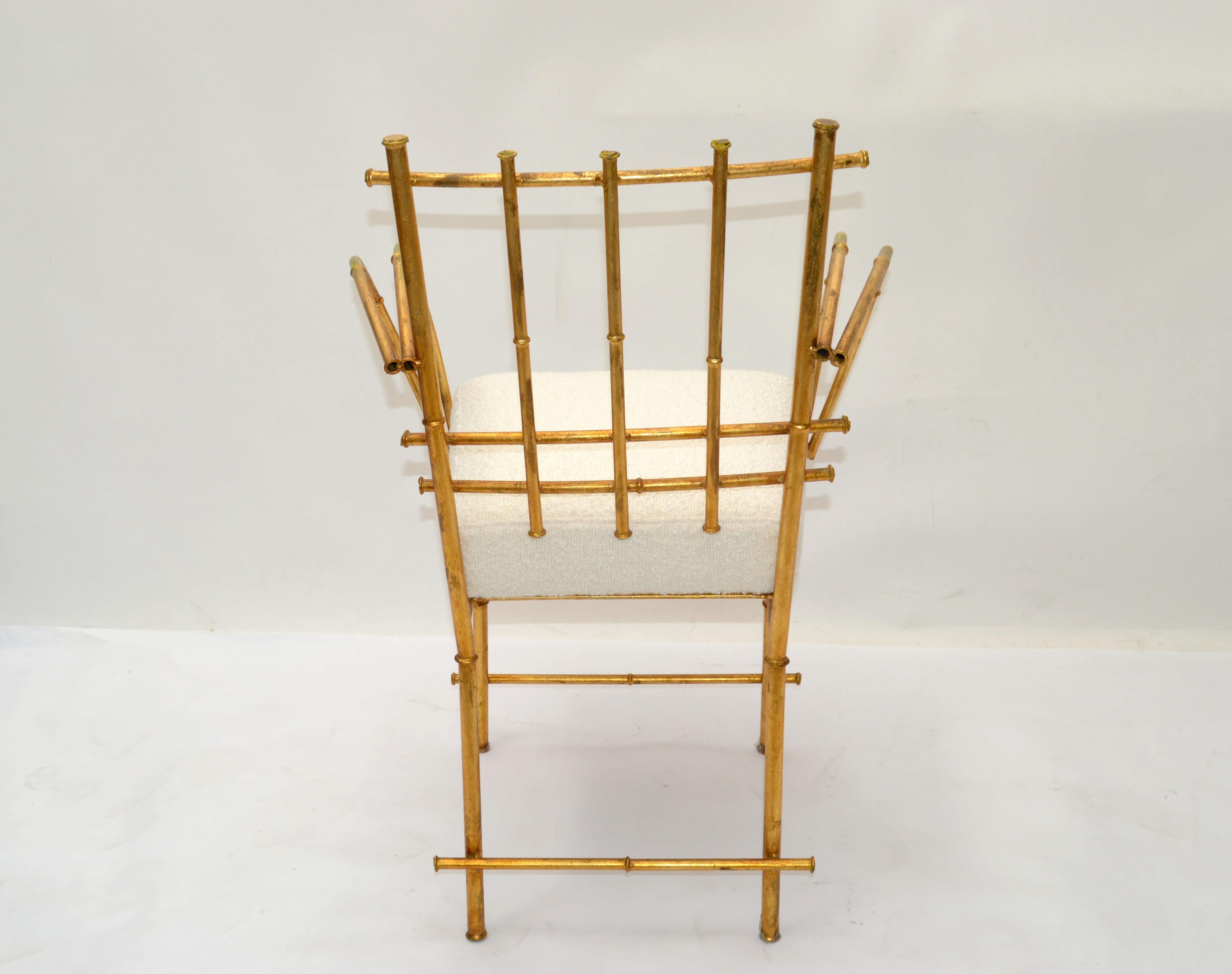 50s American Gilt Faux Bamboo Metal Arm / Vanity Chair Hollywood Regency Bouclé  For Sale 1