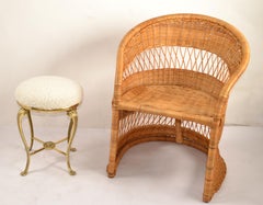 50s American Neoclassical Heavy Bronze Bouclé Seat Stool Claw Feet X Stretchers