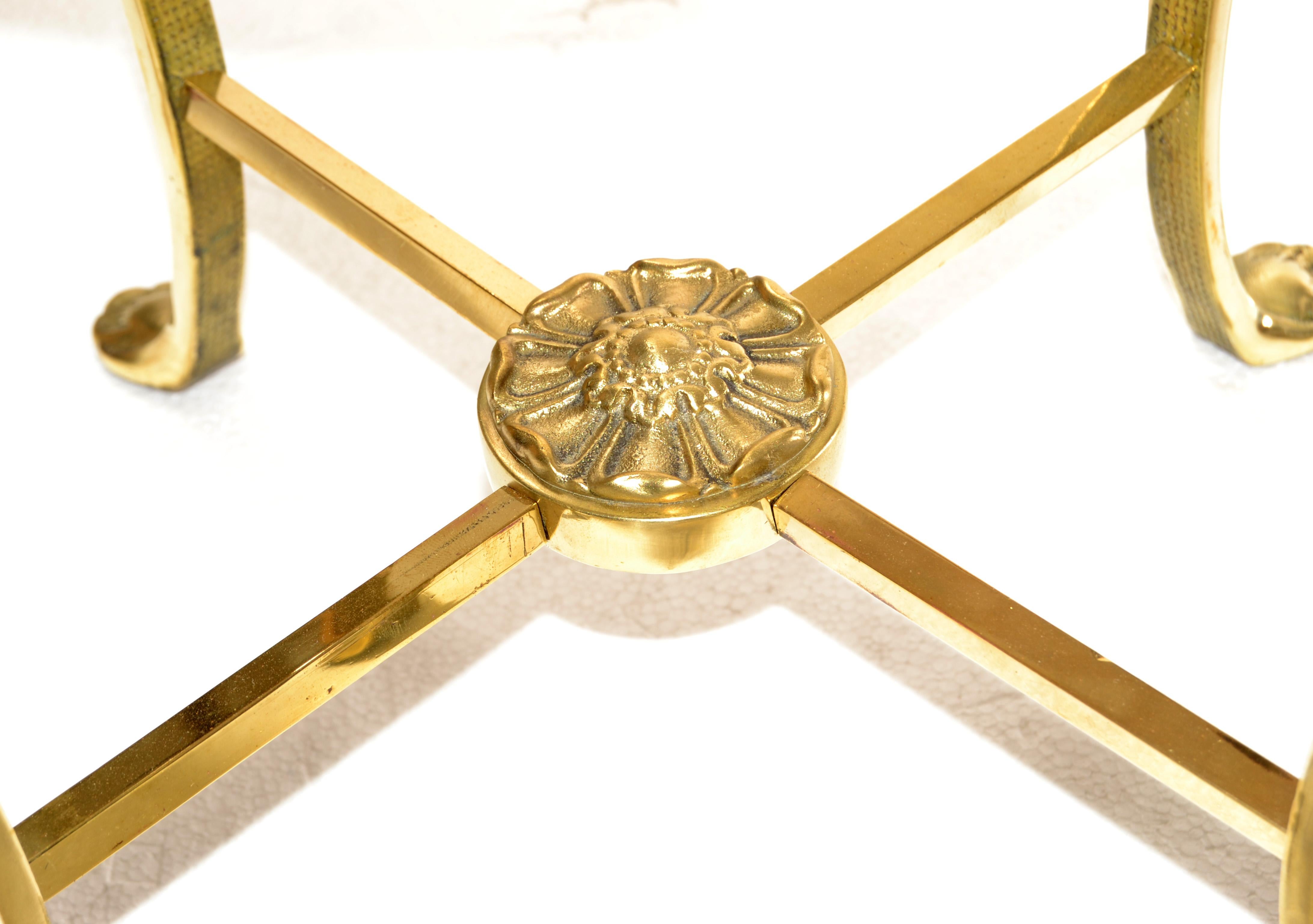 50s American Neoclassical Heavy Bronze Bouclé Sitz Hocker Claw Feet X Stretchers im Angebot 2