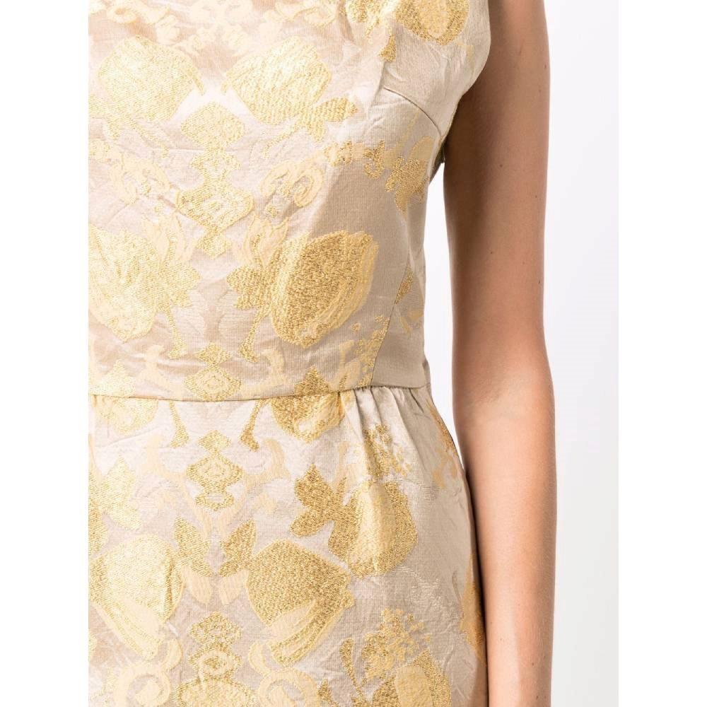 50s A.N.G.E.L.O. Vintage Cult beige damasked silk sleeveless tube dress For Sale 1