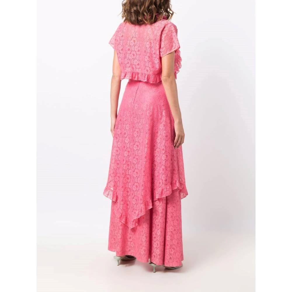 50s A.N.G.E.L.O. Vintage cult pink lace suit composed by bolero jacket and dress In Excellent Condition For Sale In Lugo (RA), IT