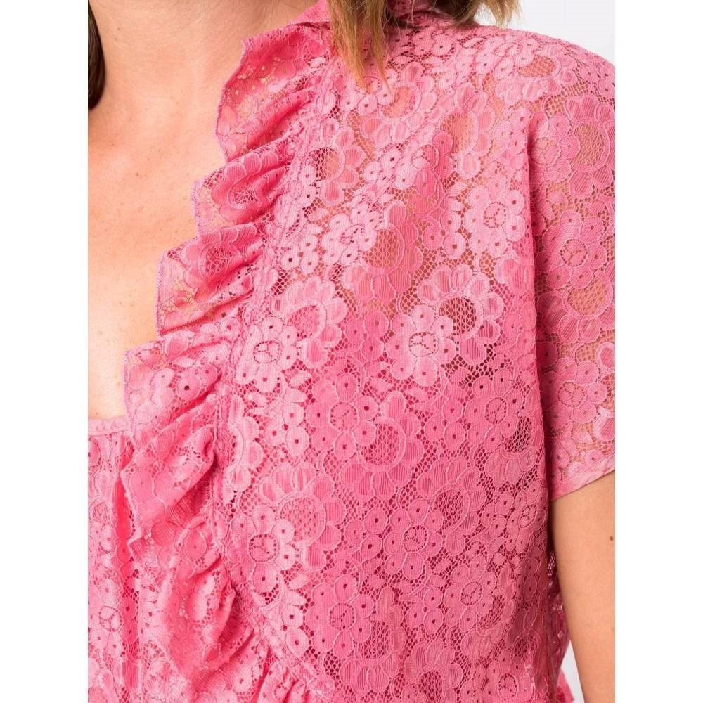 Women's 50s A.N.G.E.L.O. Vintage cult pink lace suit composed by bolero jacket and dress For Sale
