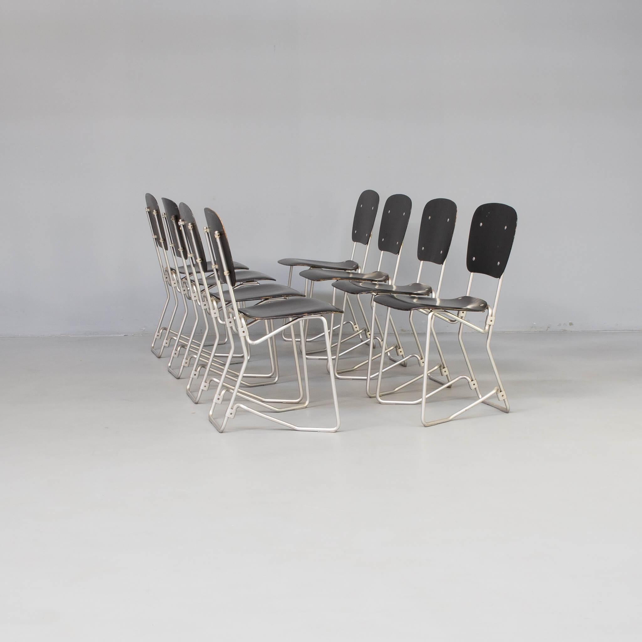 Mid-Century Modern 50s Armin Wirth ‘aluflex’ folding chair for Ph. Zieringer KG set/8
