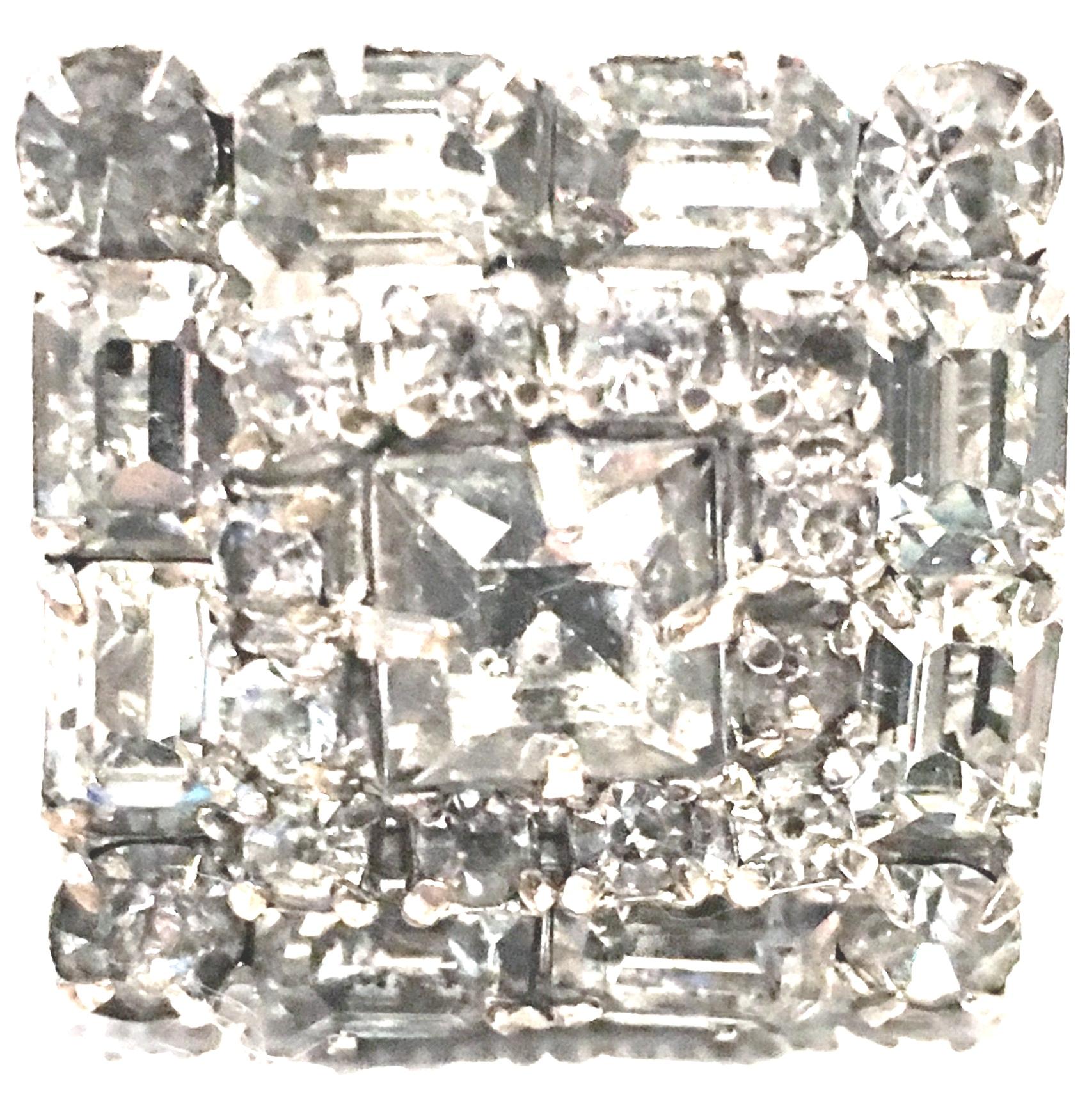 Mid-Century Pair Of Art Deco Silver & Austrian Crystal Rhinestone Earrings For Sale 1