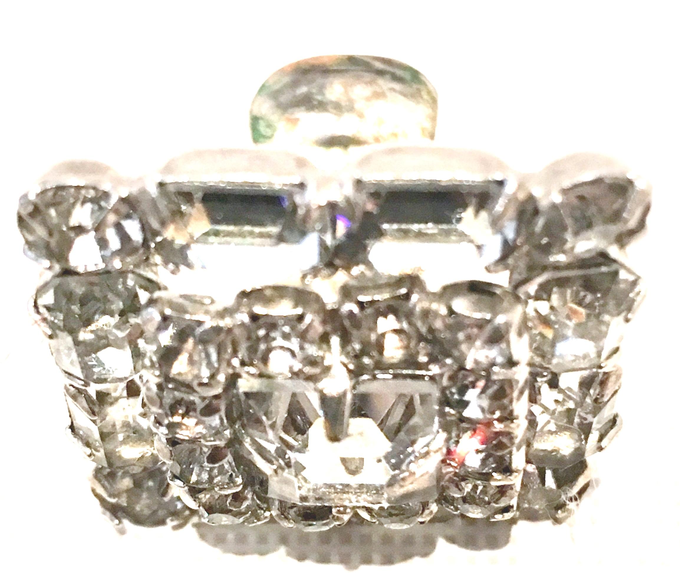 Mid-Century Pair Of Art Deco Silver & Austrian Crystal Rhinestone Earrings For Sale 3